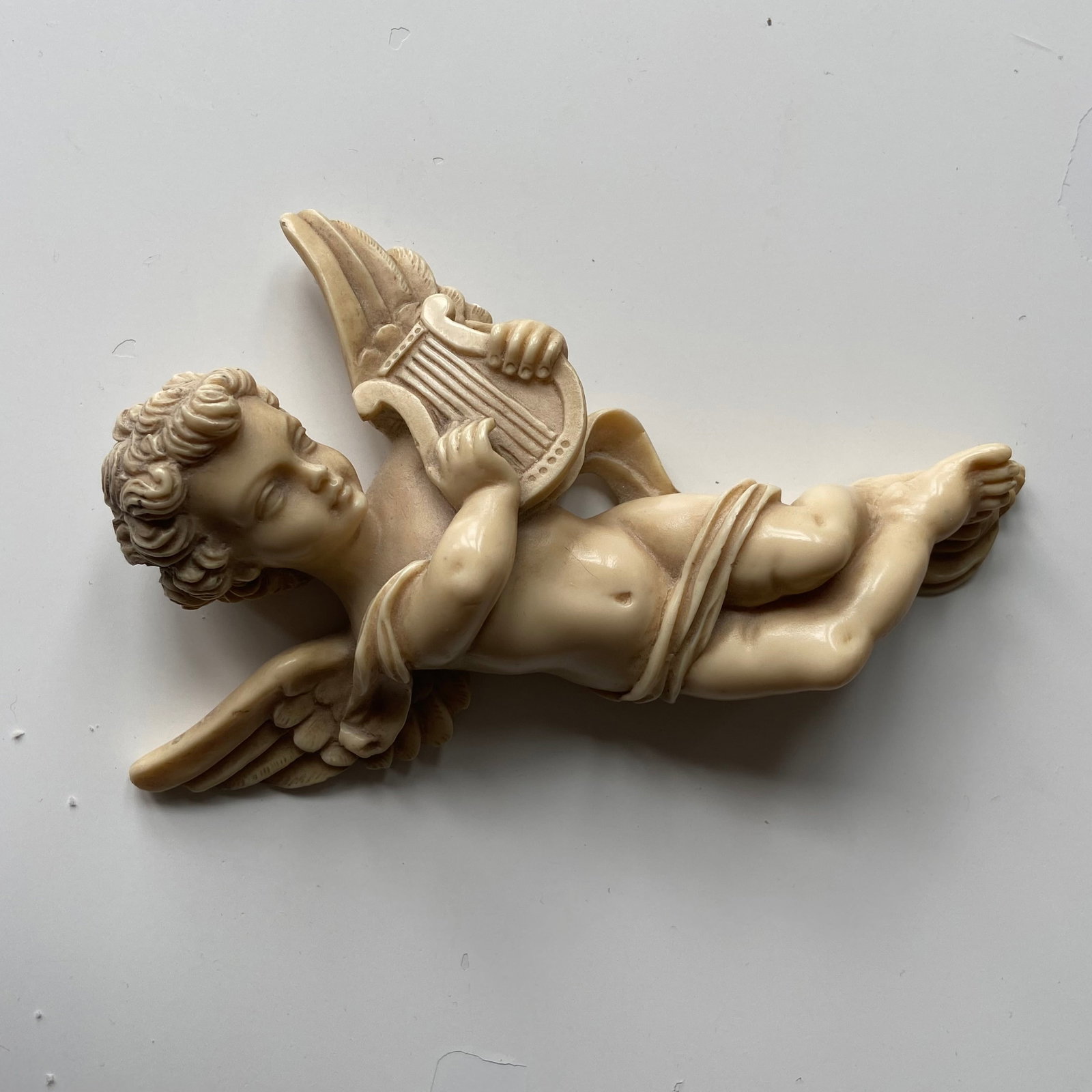 Antique Victorian Celluloid Angel playing harp Figurine - 4
