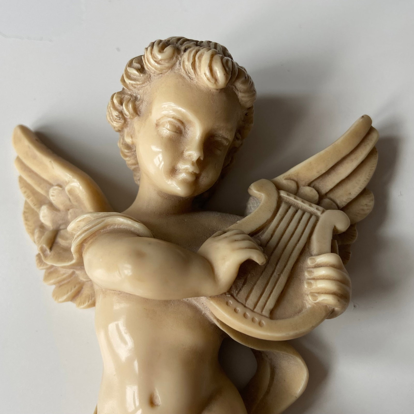 Antique Victorian Celluloid Angel playing harp Figurine - 6