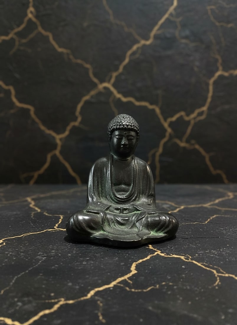 Antique Metal Buddha Figurine Rare Vintage Collectible Statue Excellent - 2