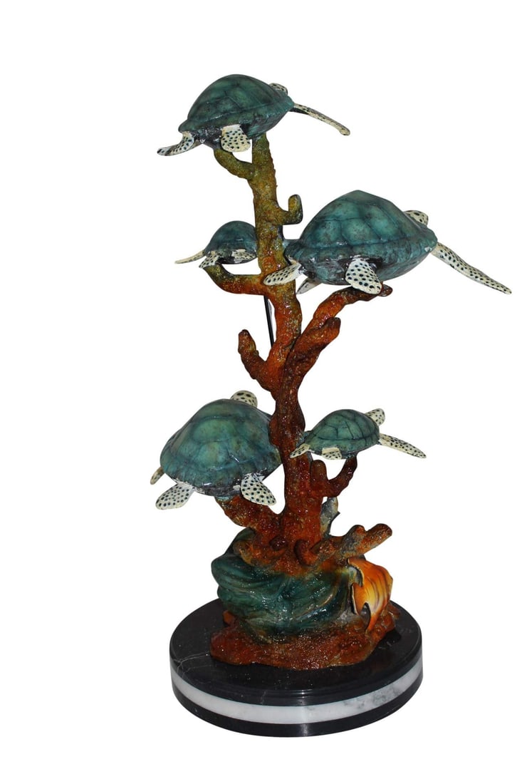 Five Sea Turtles Swimming Bronze Statue - Size: 20"L x 16"W x 30"H. - 3