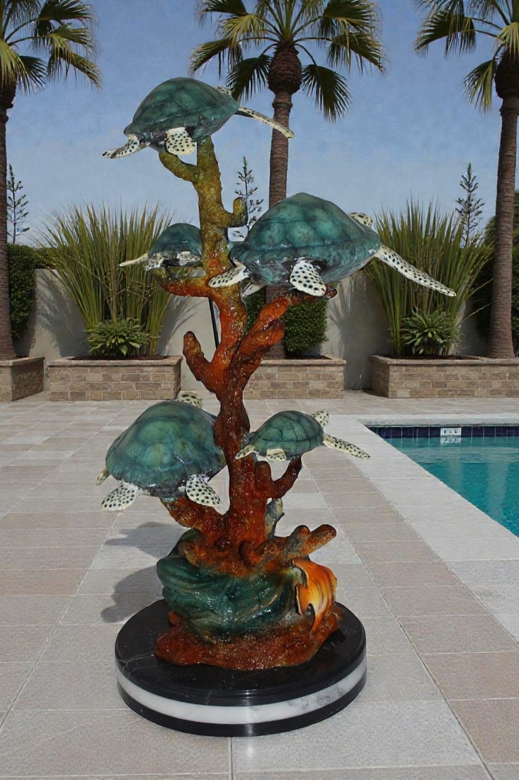 Five Sea Turtles Swimming Bronze Statue - Size: 20"L x 16"W x 30"H. - 4