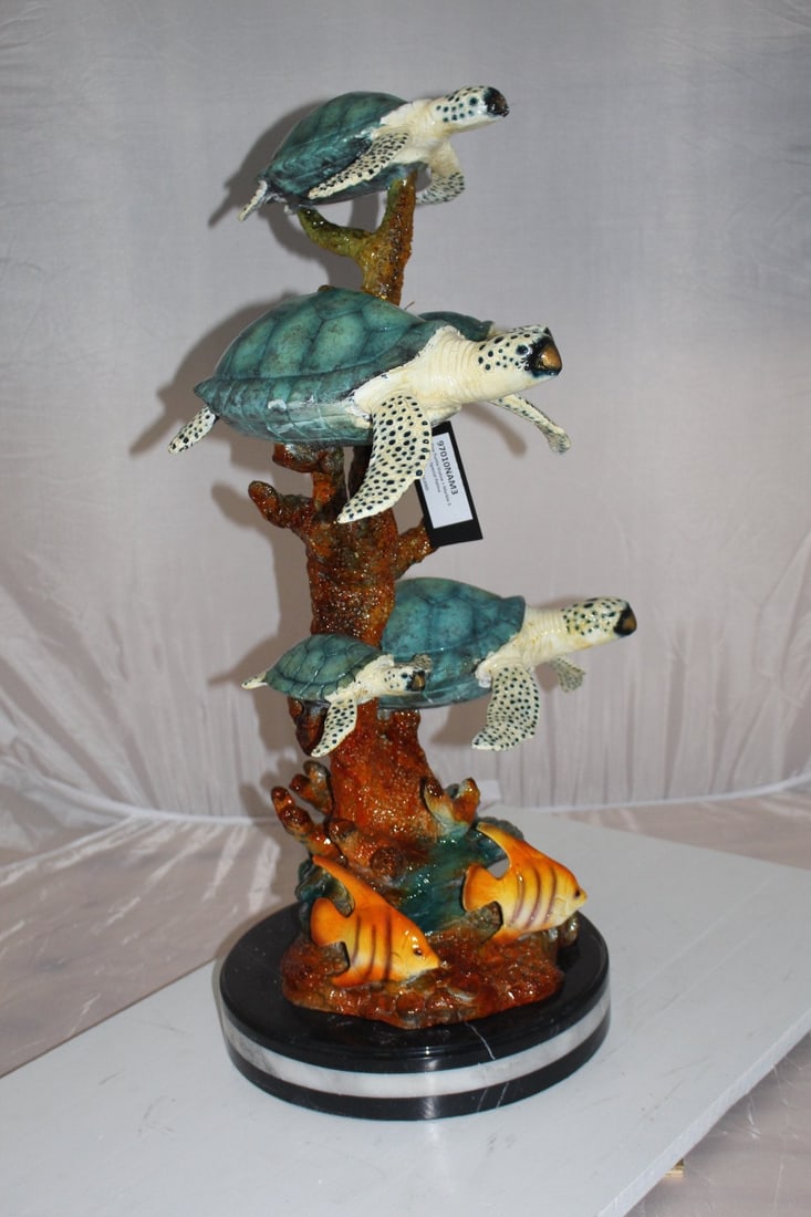 Five Sea Turtles Swimming Bronze Statue - Size: 20"L x 16"W x 30"H. - 6