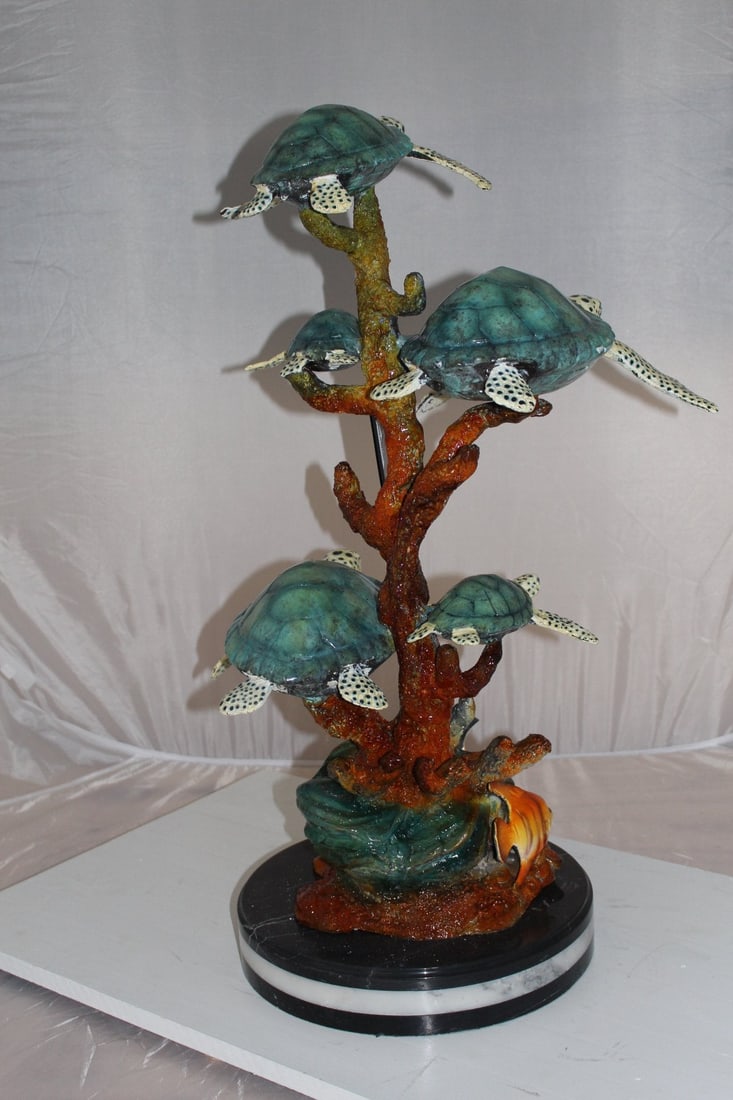 Five Sea Turtles Swimming Bronze Statue - Size: 20"L x 16"W x 30"H. - 8