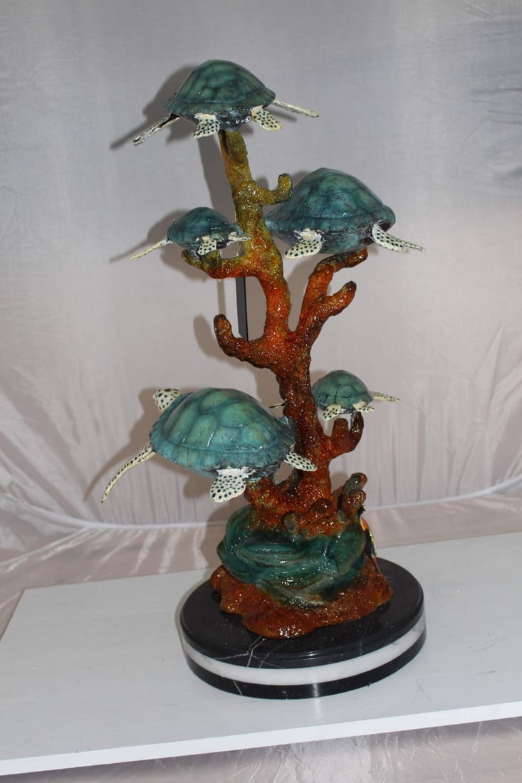 Five Sea Turtles Swimming Bronze Statue - Size: 20"L x 16"W x 30"H. - 9