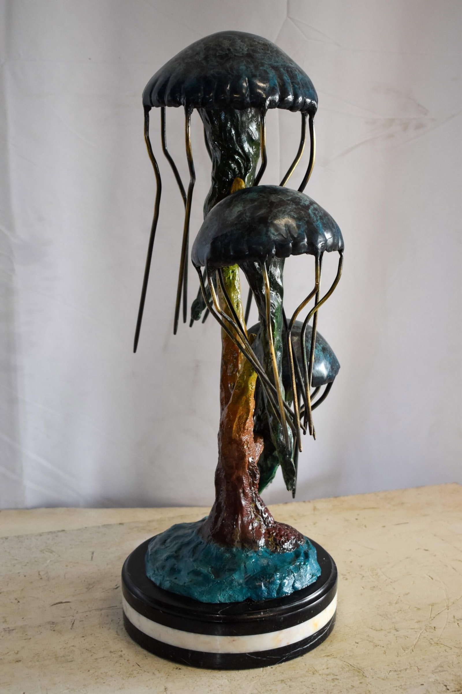Three Wandering Jellyfish Bronze Statue on a Marble Base 17" x 11" x 24"H - 7