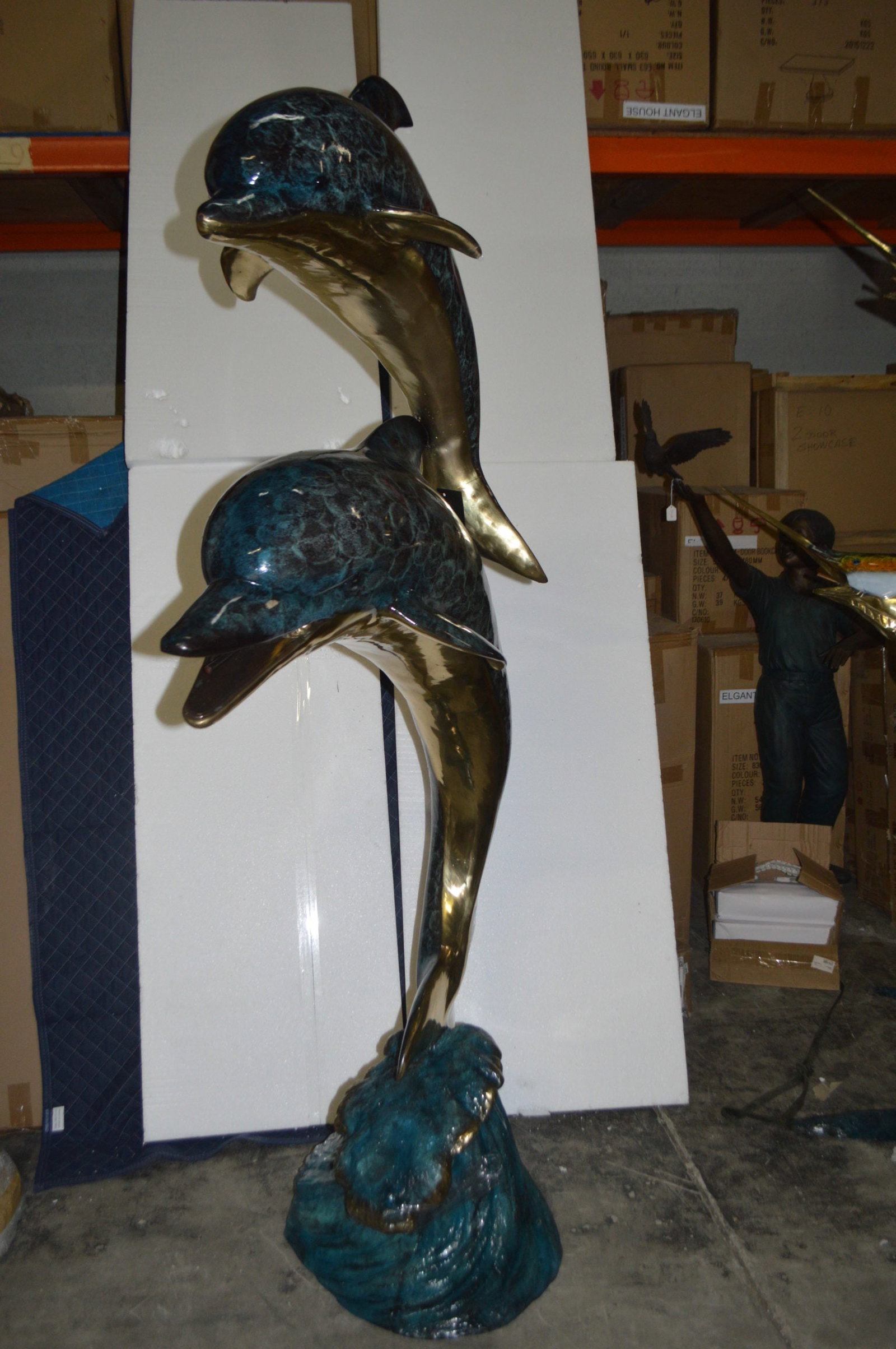 Two Dolphins Overreach Others on Waves Bronze Statue - 44"L x 23"W x 76"H. - 7