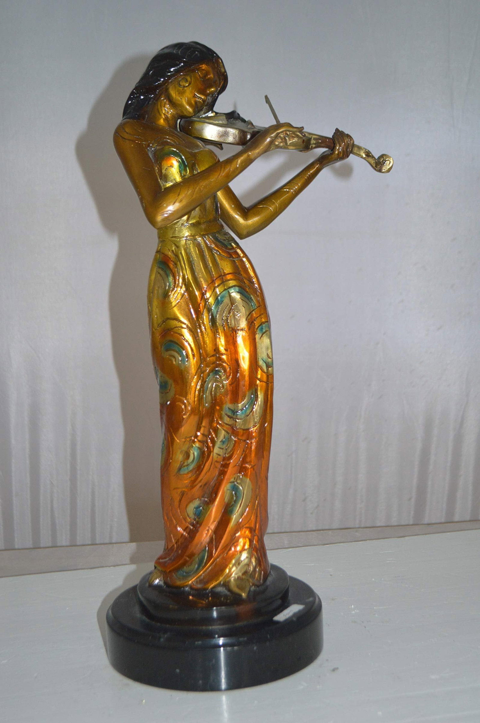 Girl Playing the violin Bronze Statue - Size: 10"L x 7"W x 19"H. - 4