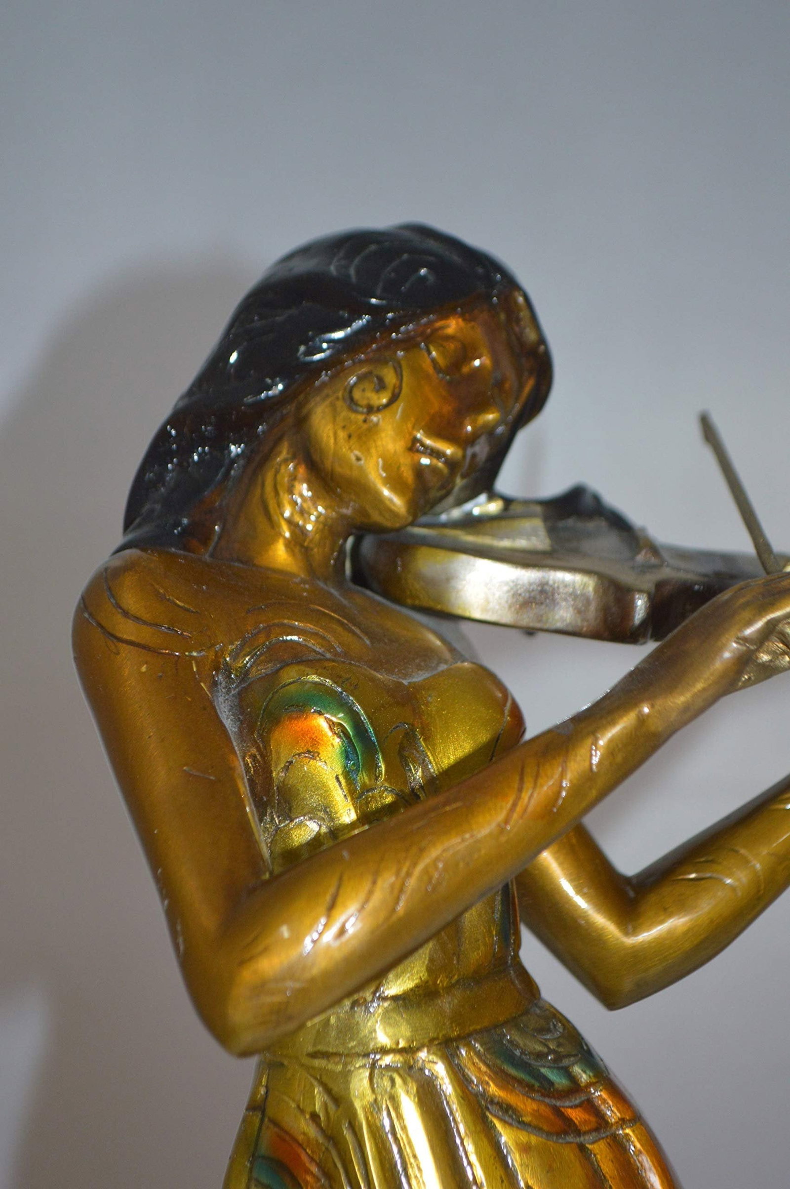 Girl Playing the violin Bronze Statue - Size: 10"L x 7"W x 19"H. - 5