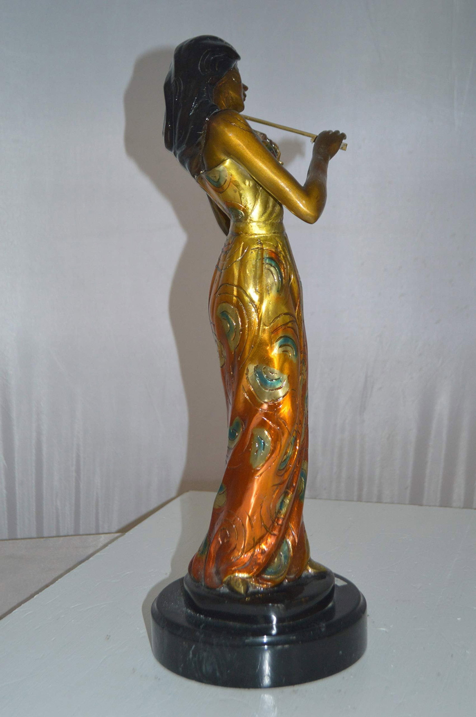 Girl Playing the violin Bronze Statue - Size: 10"L x 7"W x 19"H. - 6