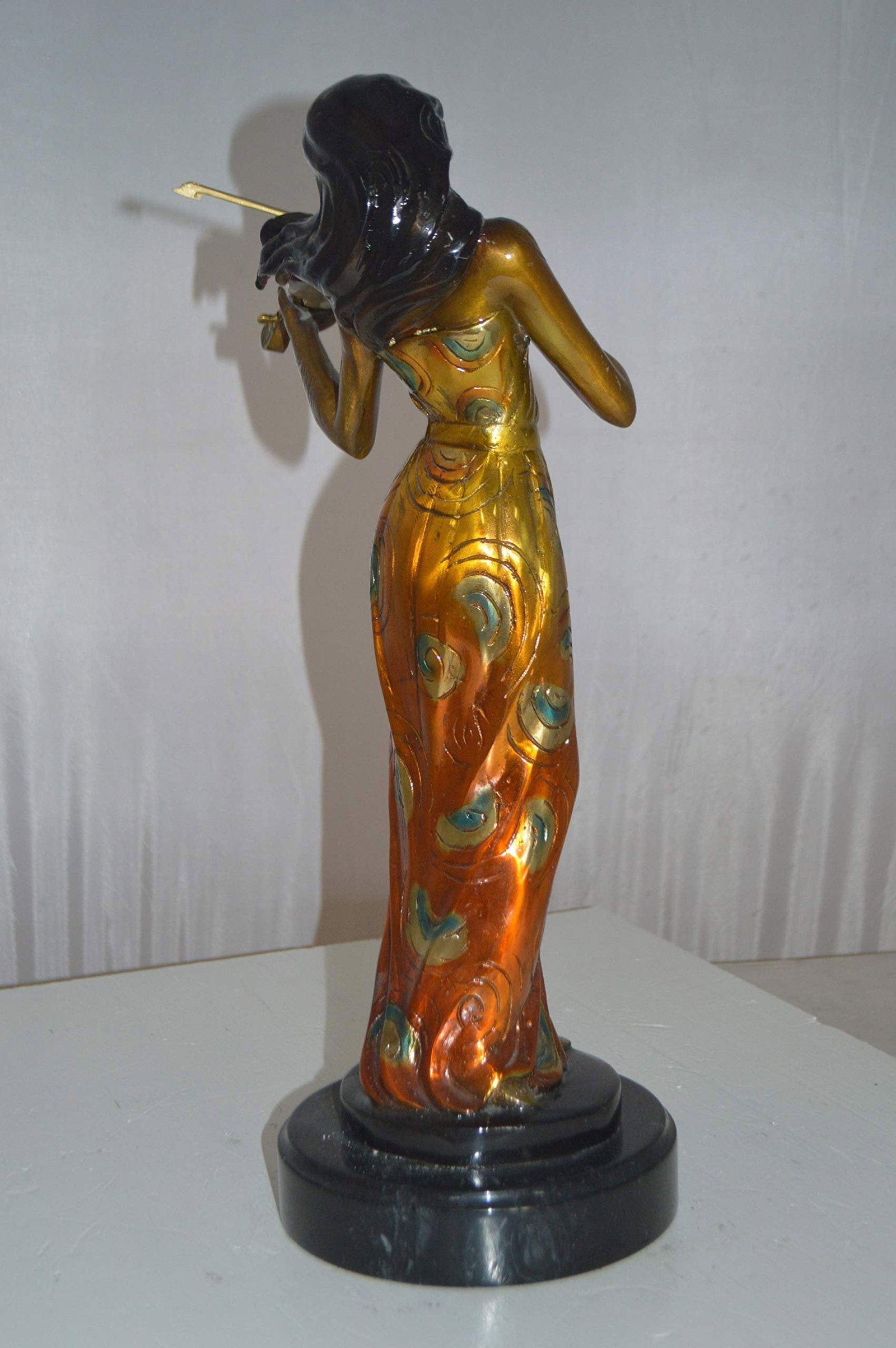 Girl Playing the violin Bronze Statue - Size: 10"L x 7"W x 19"H. - 7