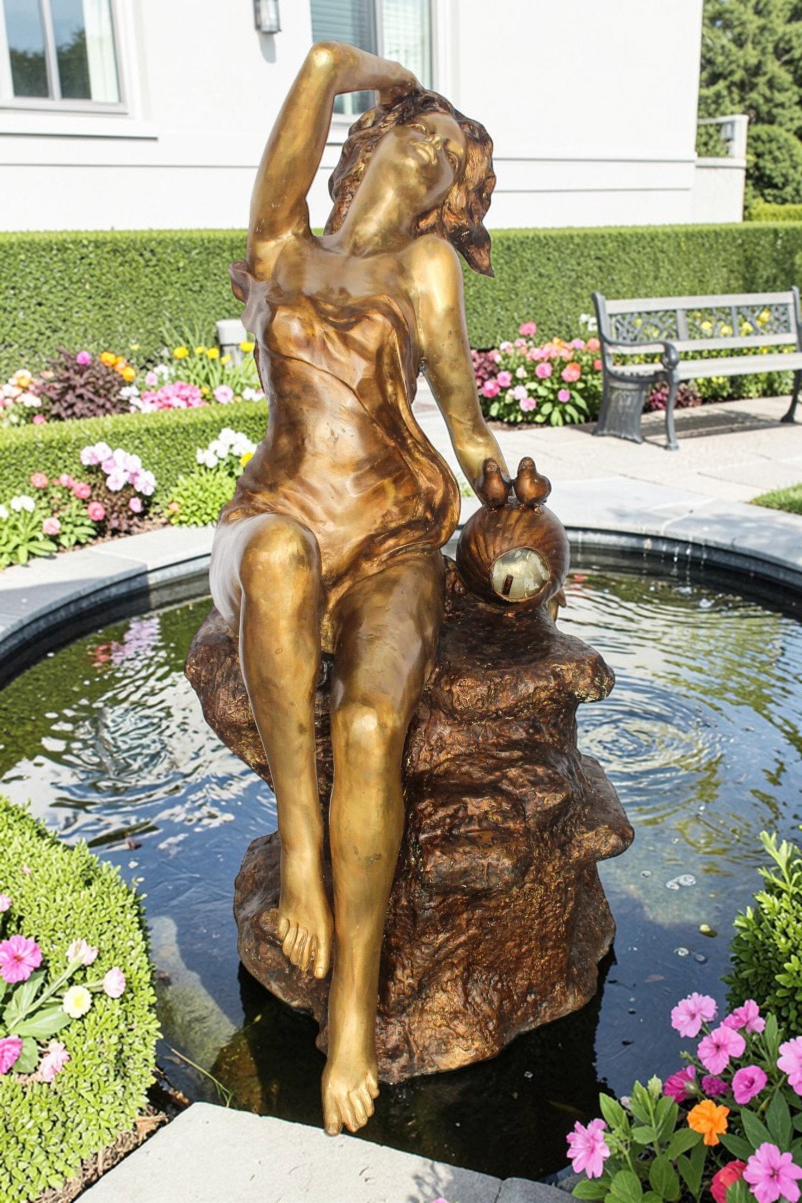 Bronze Outdoor Fountain of a Woman Relaxing on Rocks 49" x 39" x 50"H - 2
