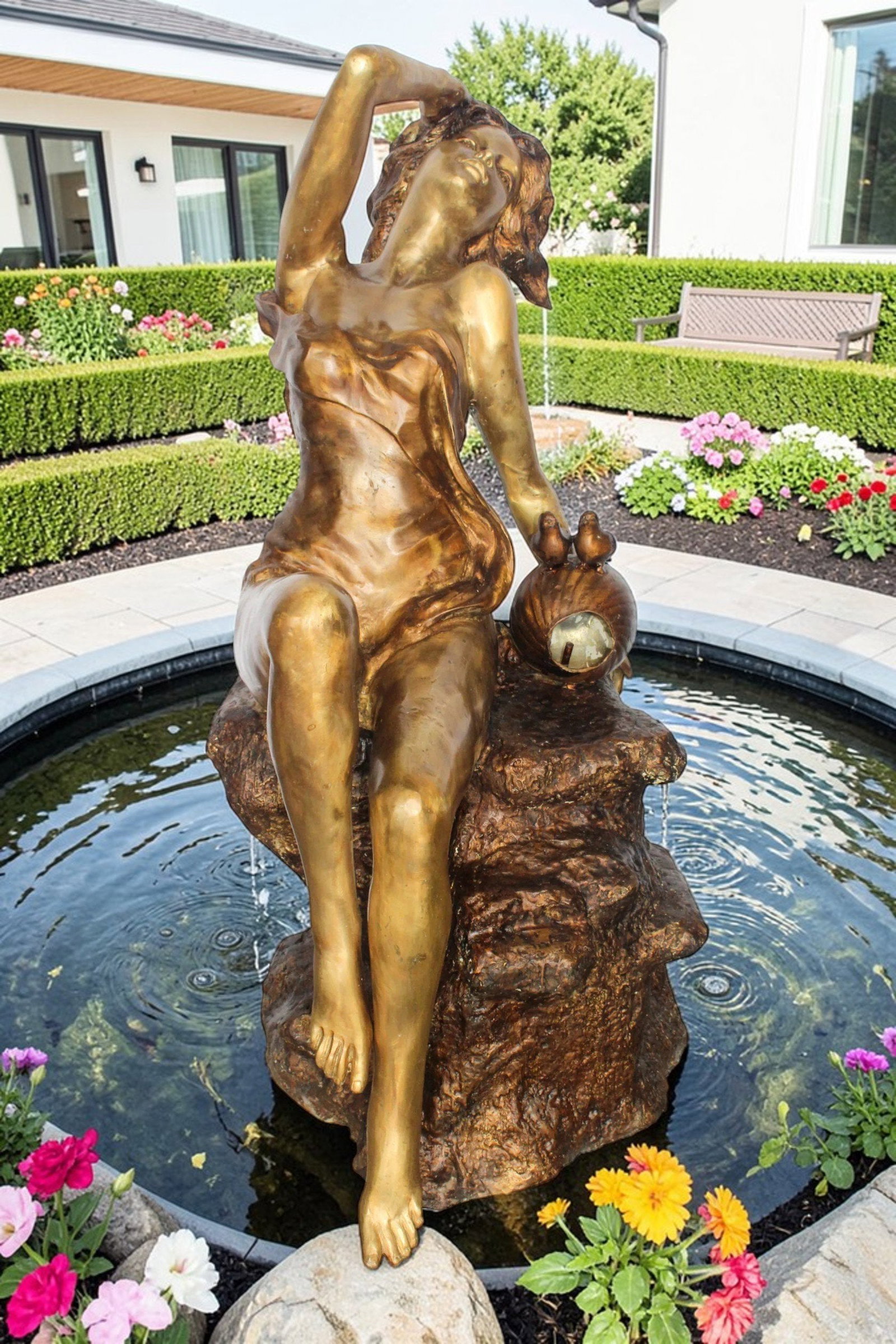 Bronze Outdoor Fountain of a Woman Relaxing on Rocks 49" x 39" x 50"H - 3