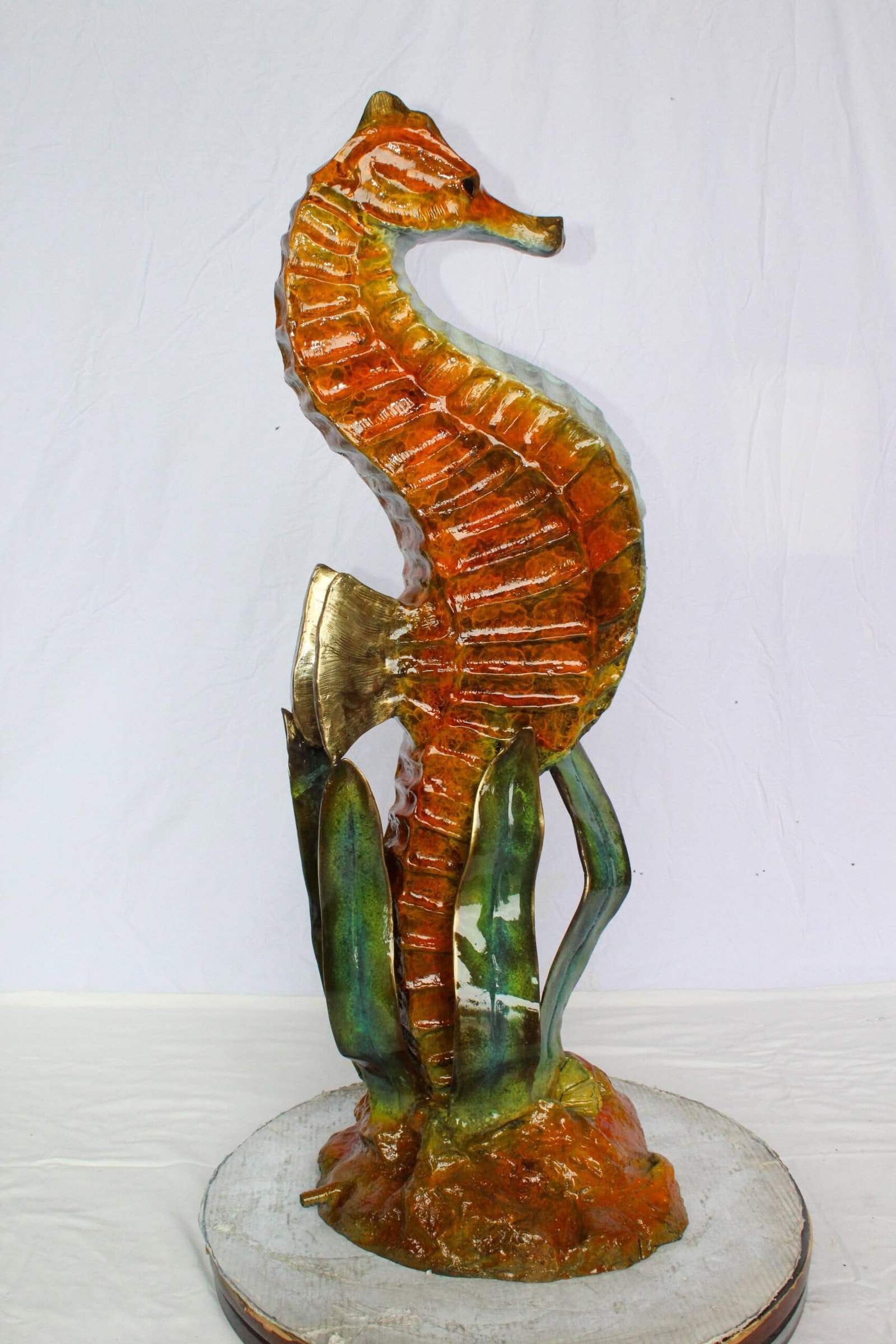 Bronze Seahorse with Baby Sculpture – Handcrafted Lost Wax Cast Ocean Life Statue with Seagrass & - 7