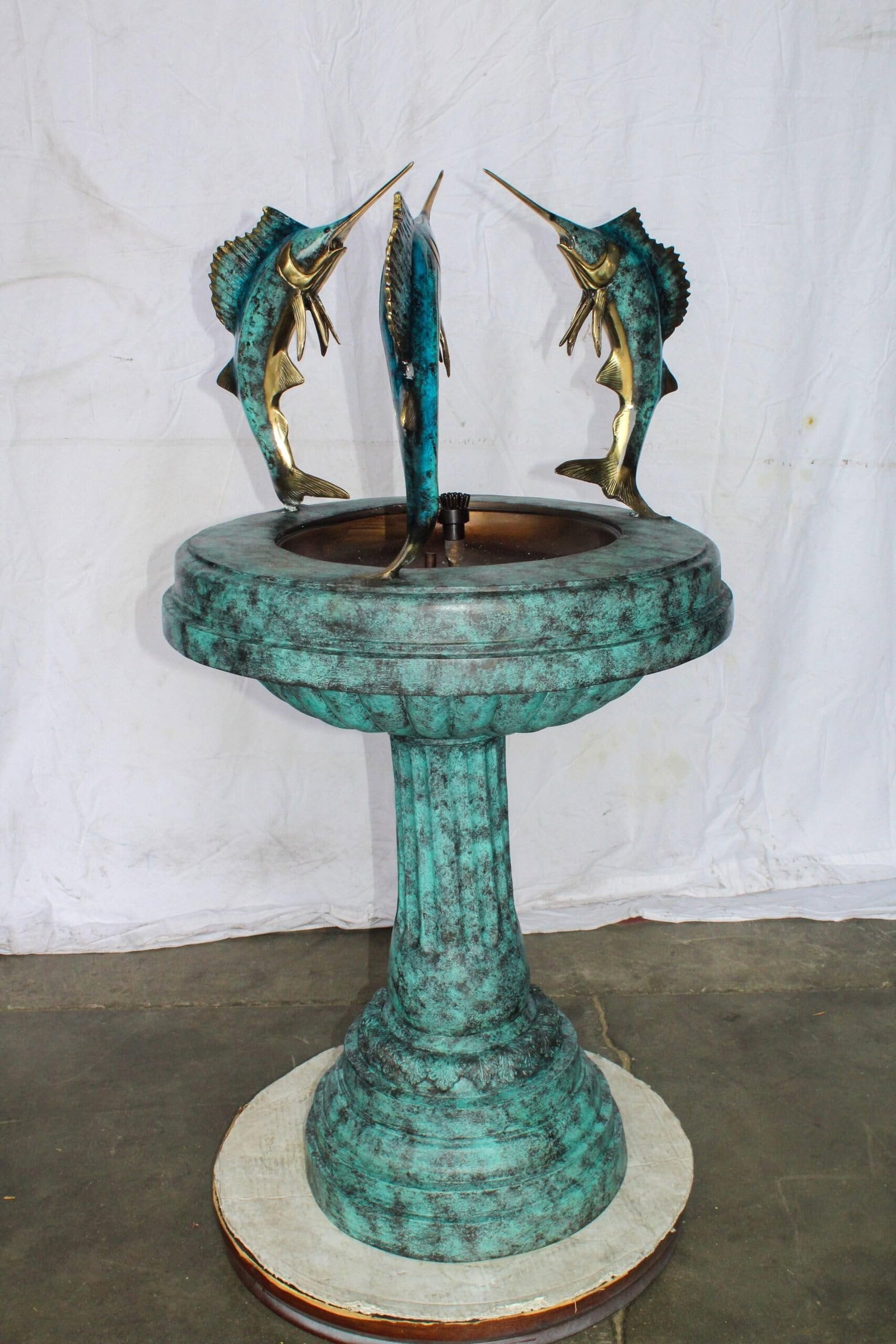 Three Sailfish Bronze Fountain Green Patina Finish 29" x 29" x 50"H - 7