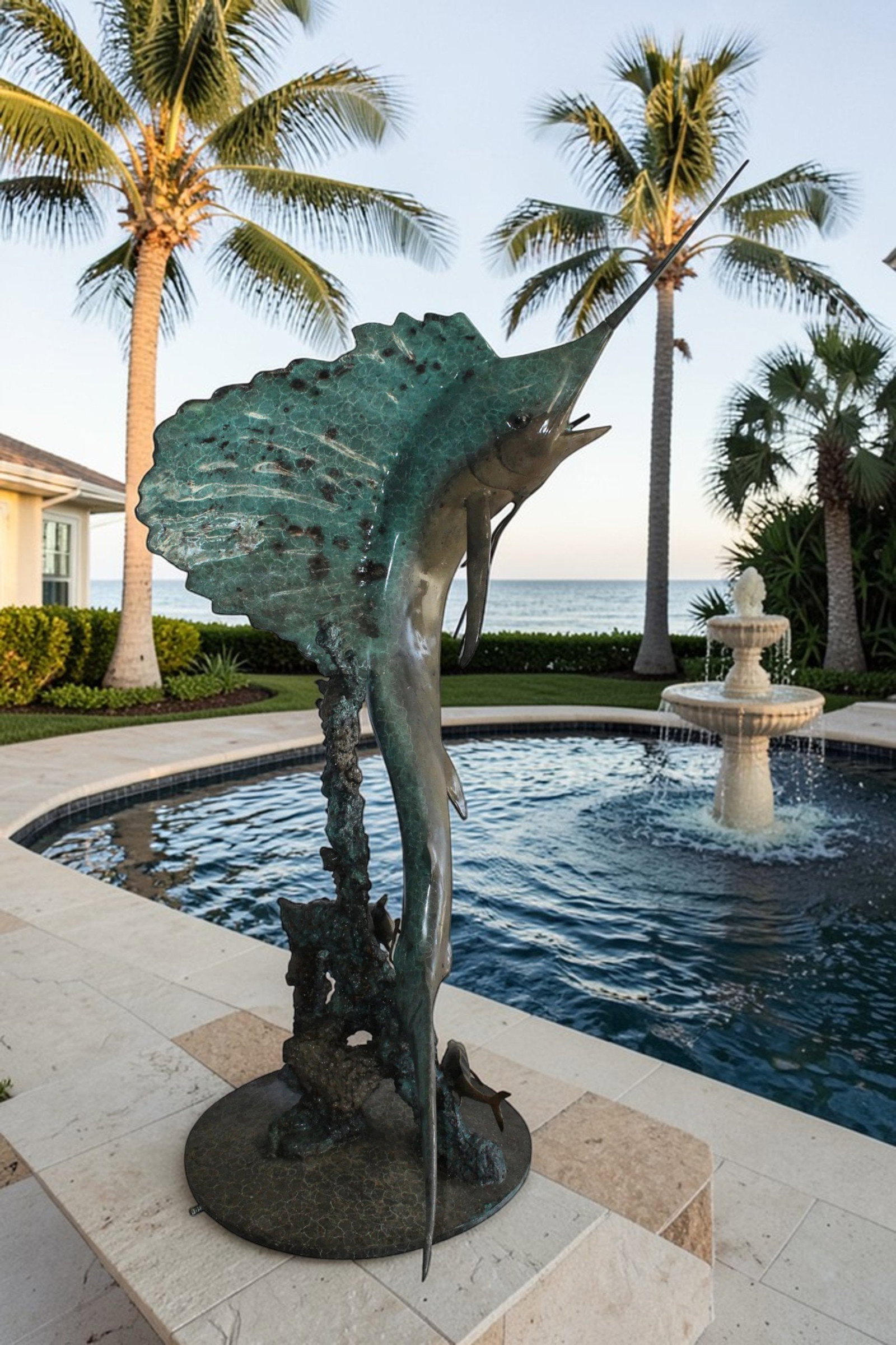 Lifesize Bronze Sailfish Bronze Statue Capturing Ocean Majesty 55" x 43" x 78"H - 3