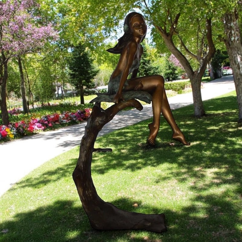 Girl on Maple Leaf Bronze Statue - Size: 23"L x 18"W x 44"H. - 2