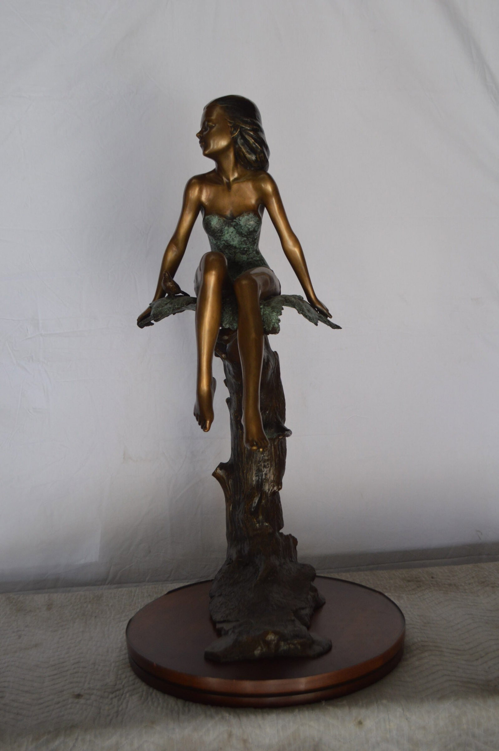 Girl on Maple Leaf Bronze Statue - Size: 23"L x 18"W x 44"H. - 6