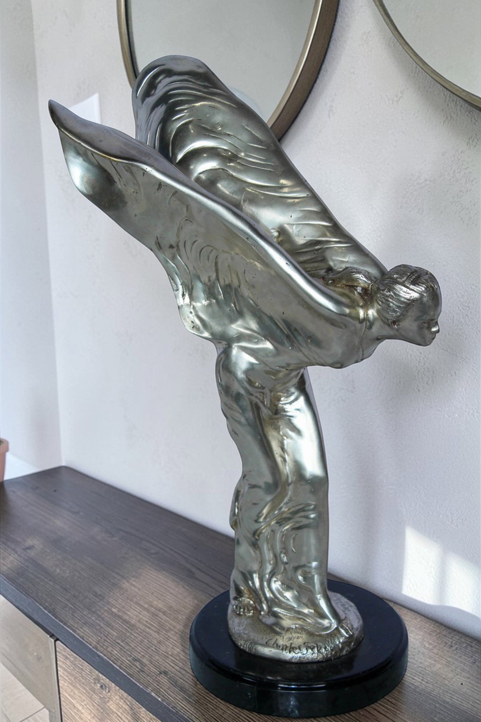 Spirit of Ecstasy Rolls Royce Replica Bronze Statue 7" x 11" x 16"H - 2