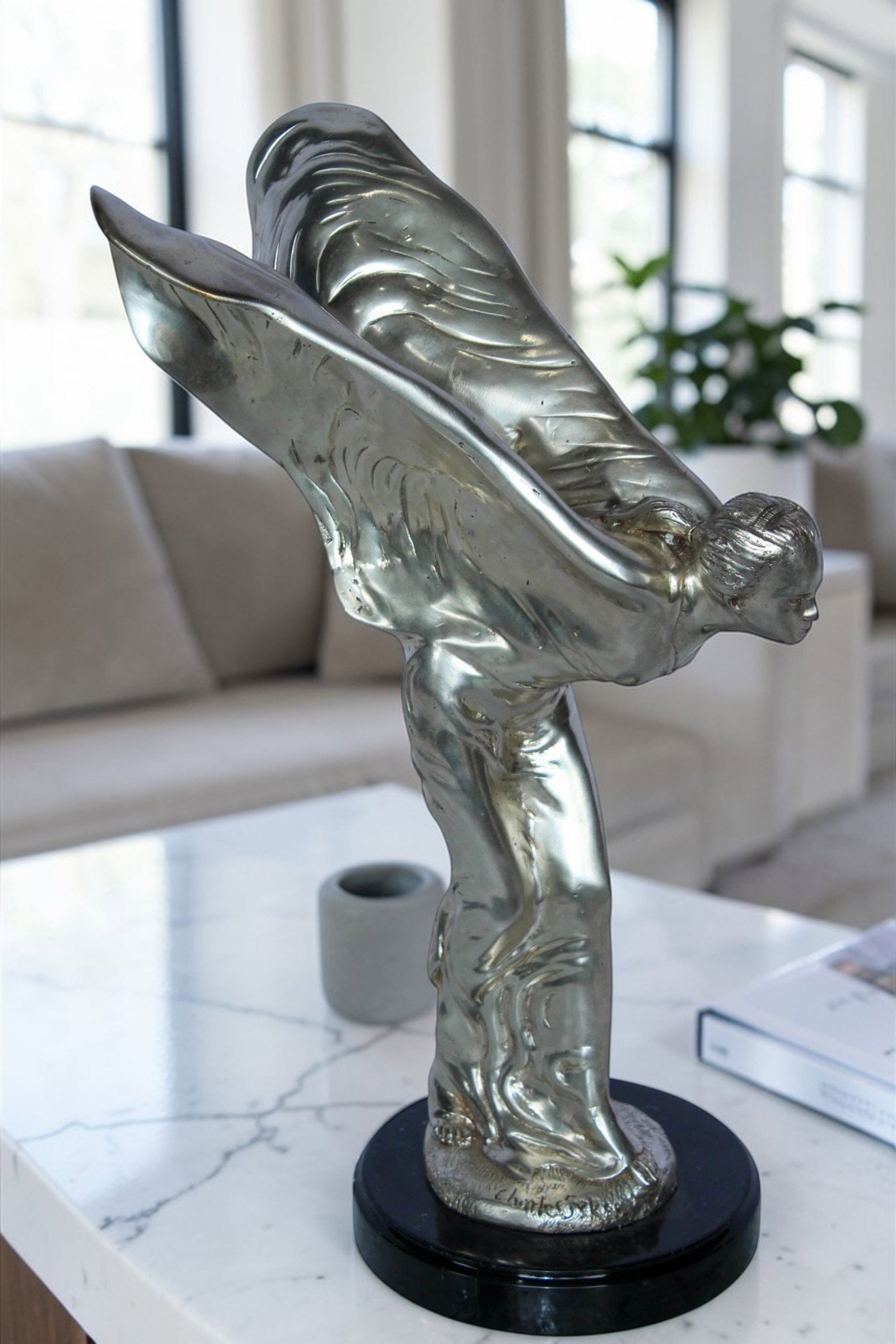 Spirit of Ecstasy Rolls Royce Replica Bronze Statue 7" x 11" x 16"H - 4