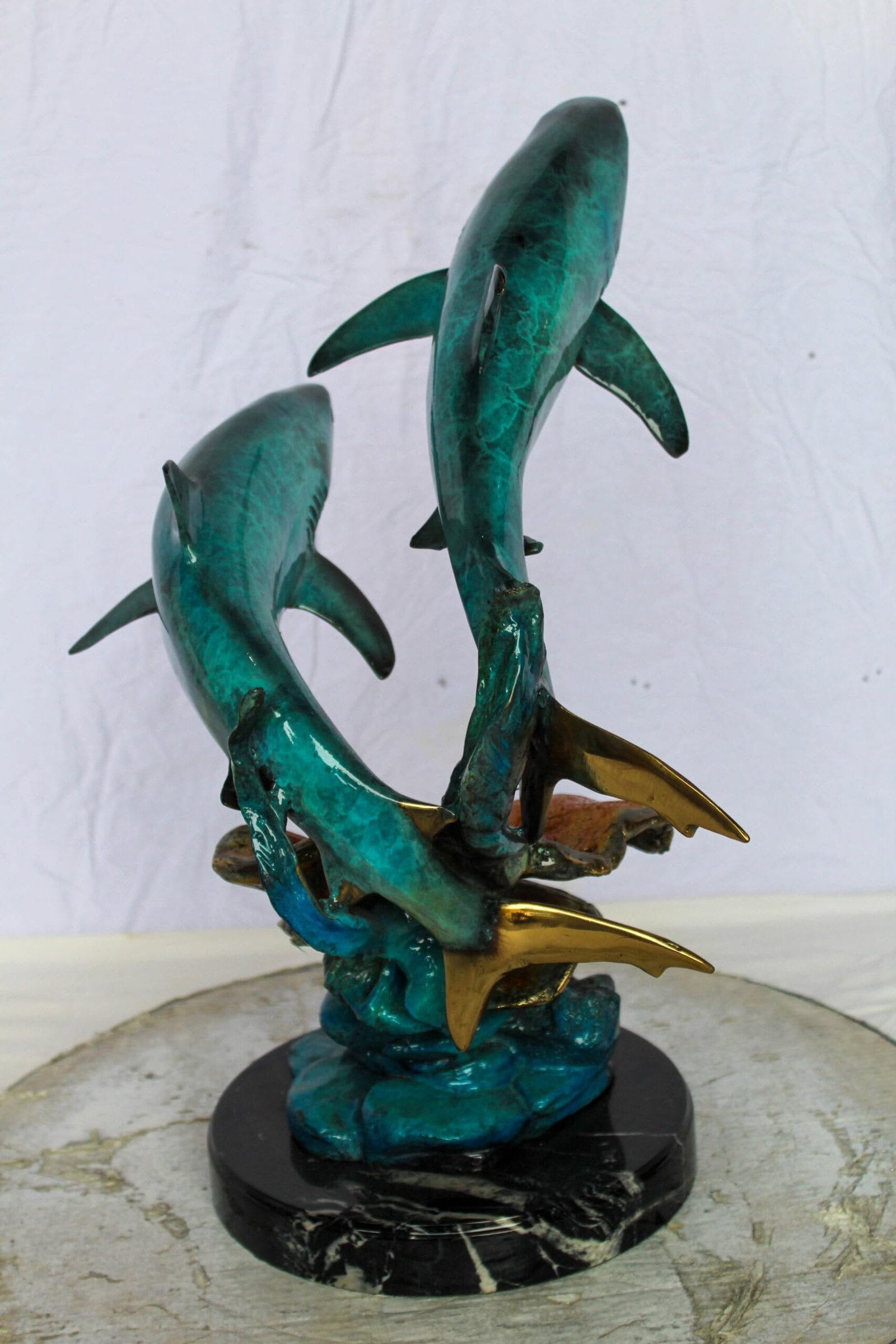 Bronze Shark Sculpture – Two Sharks Swimming Above Coral Reef – Handcrafted Lost Wax Cast Bronze - 7