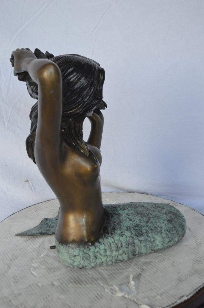 Mermaid with Conch shell bronze statue - Size: 16"L x 17"W x 21"H. - 7