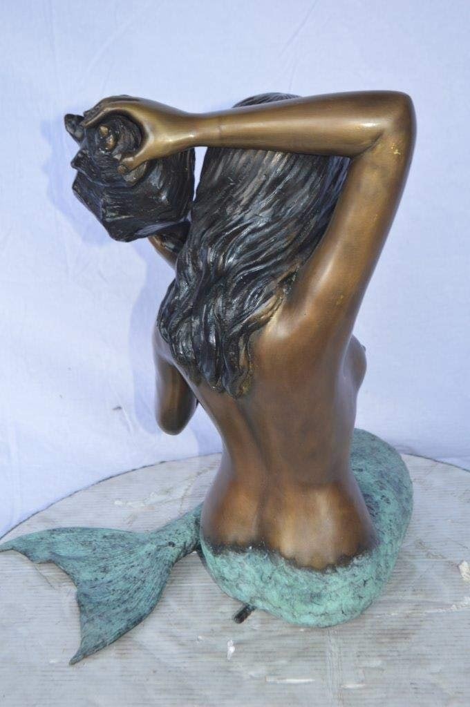 Mermaid with Conch shell bronze statue - Size: 16"L x 17"W x 21"H. - 8