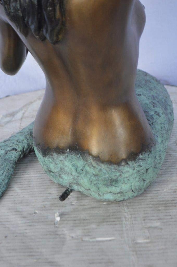 Mermaid with Conch shell bronze statue - Size: 16"L x 17"W x 21"H. - 9