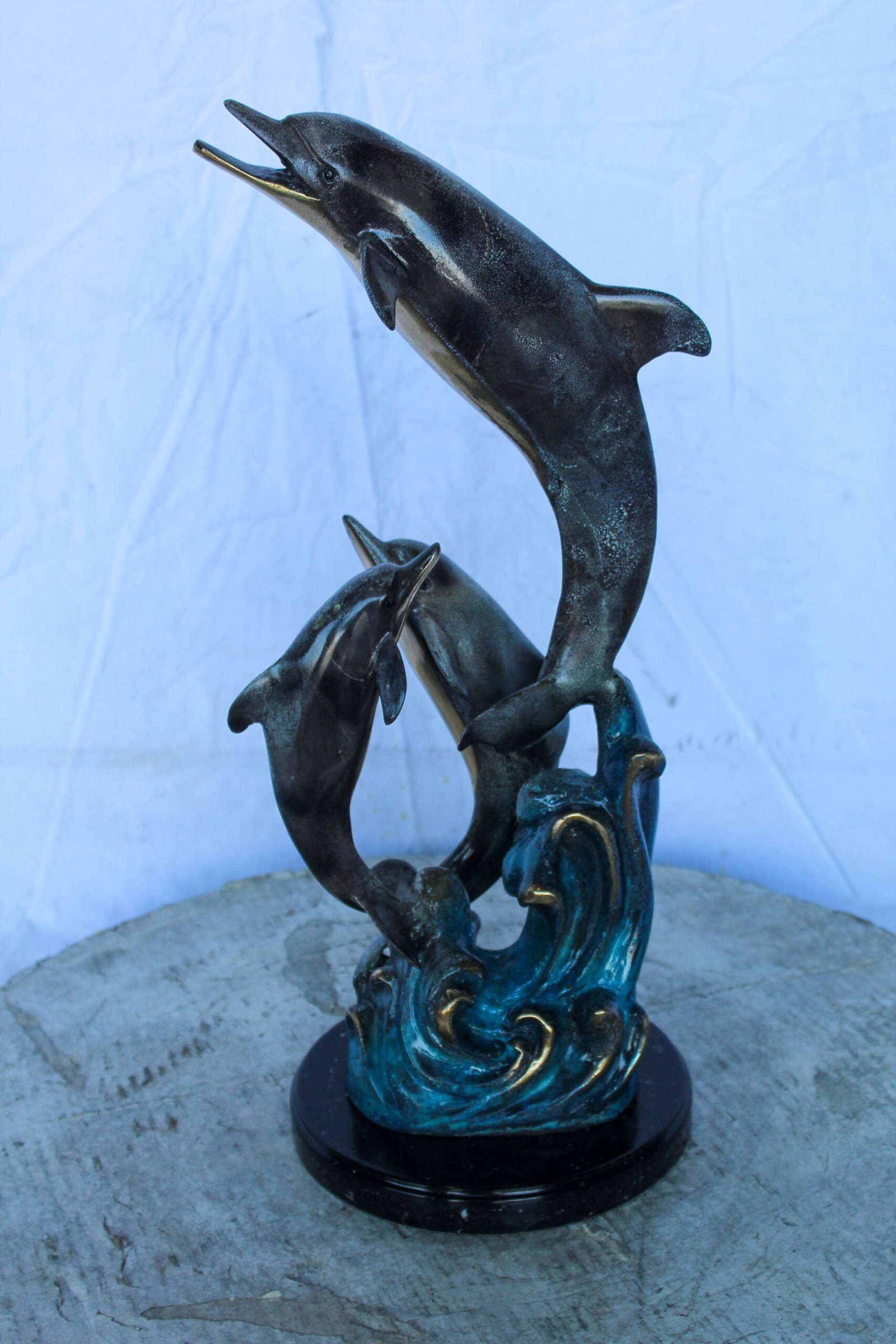 Bronze Statue of Three Dolphins Leaping from Water 8" x 8" x 20"H - 2