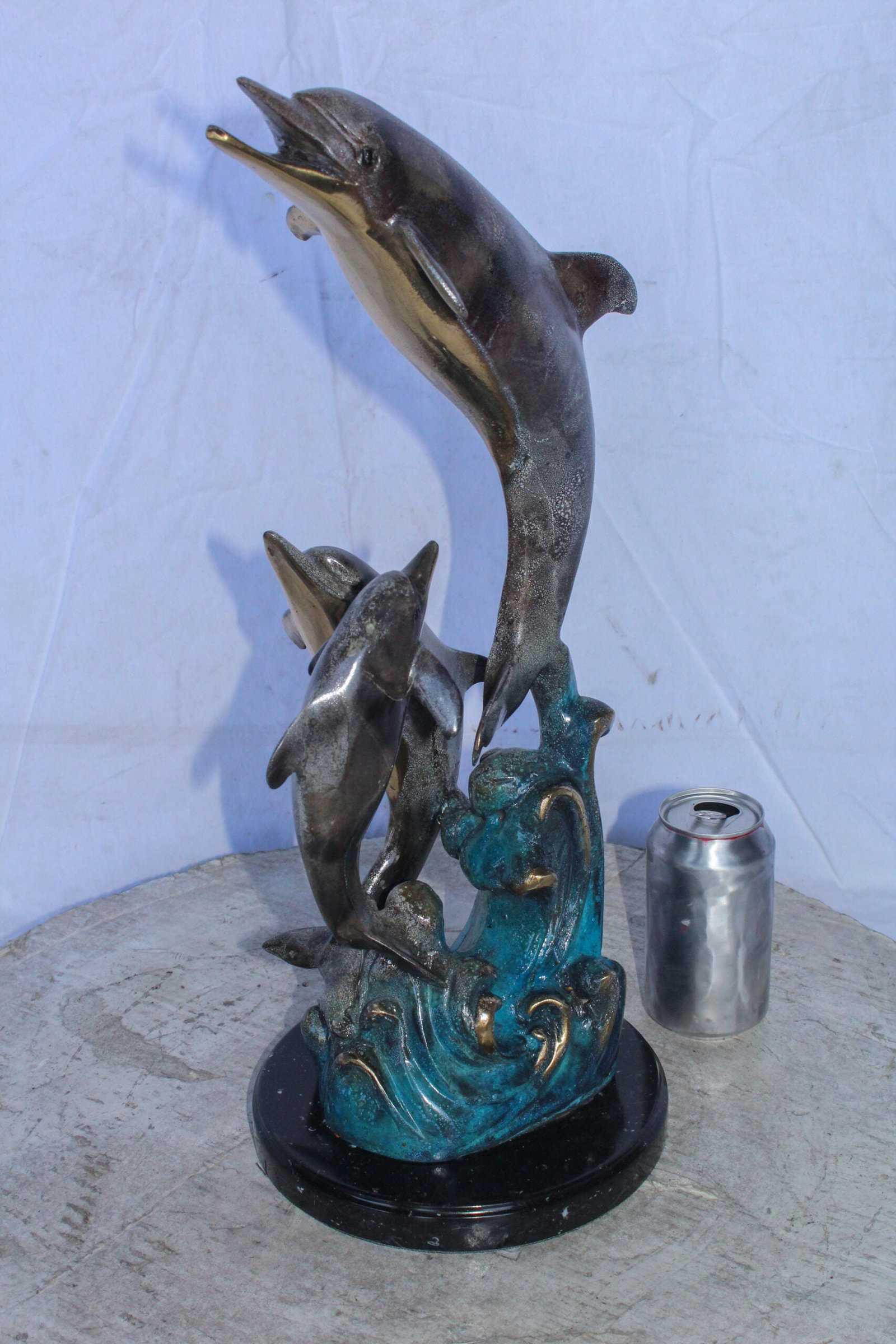 Bronze Statue of Three Dolphins Leaping from Water 8" x 8" x 20"H - 3