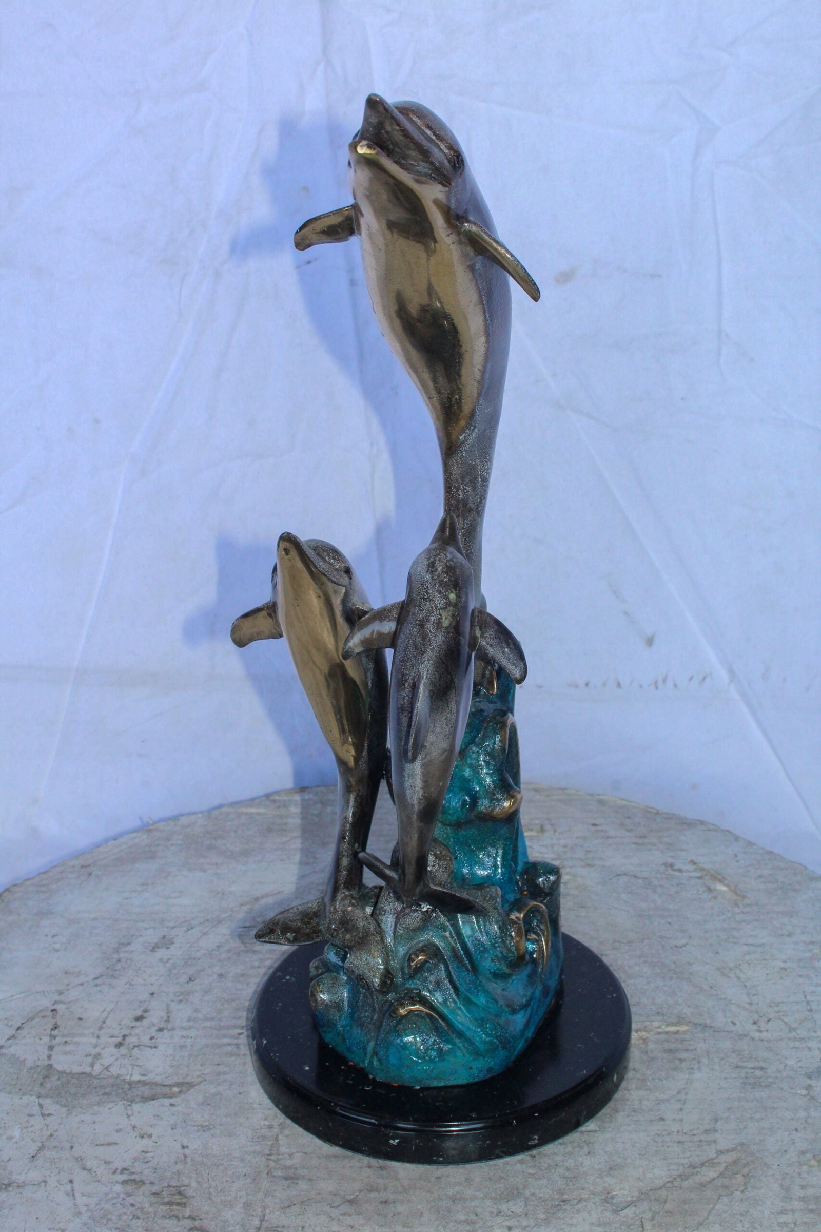 Bronze Statue of Three Dolphins Leaping from Water 8" x 8" x 20"H - 4