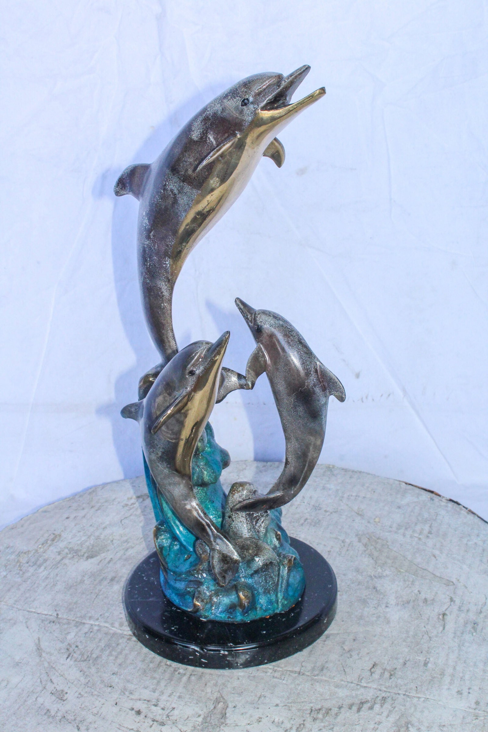 Bronze Statue of Three Dolphins Leaping from Water 8" x 8" x 20"H - 5
