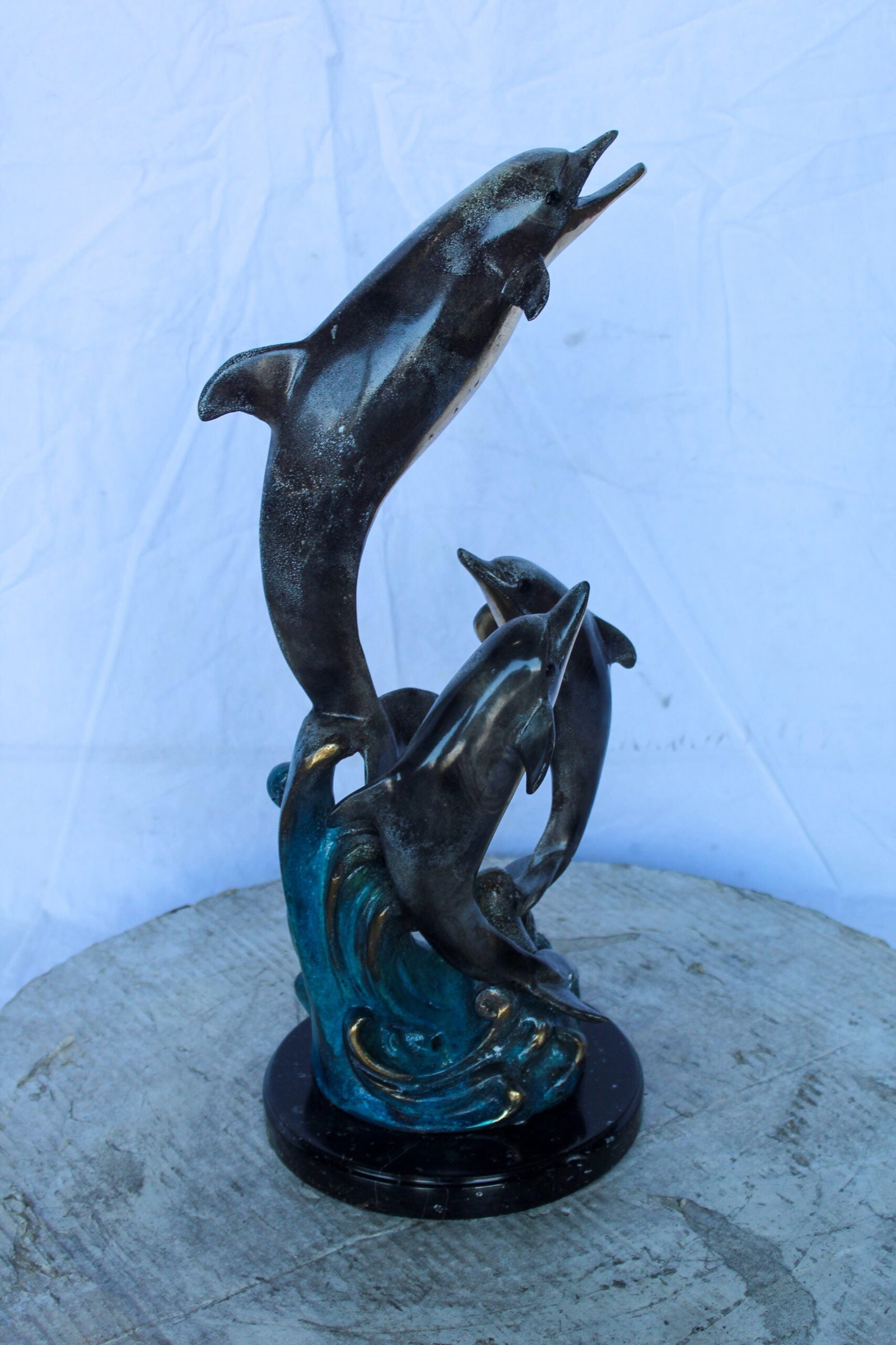 Bronze Statue of Three Dolphins Leaping from Water 8" x 8" x 20"H - 6