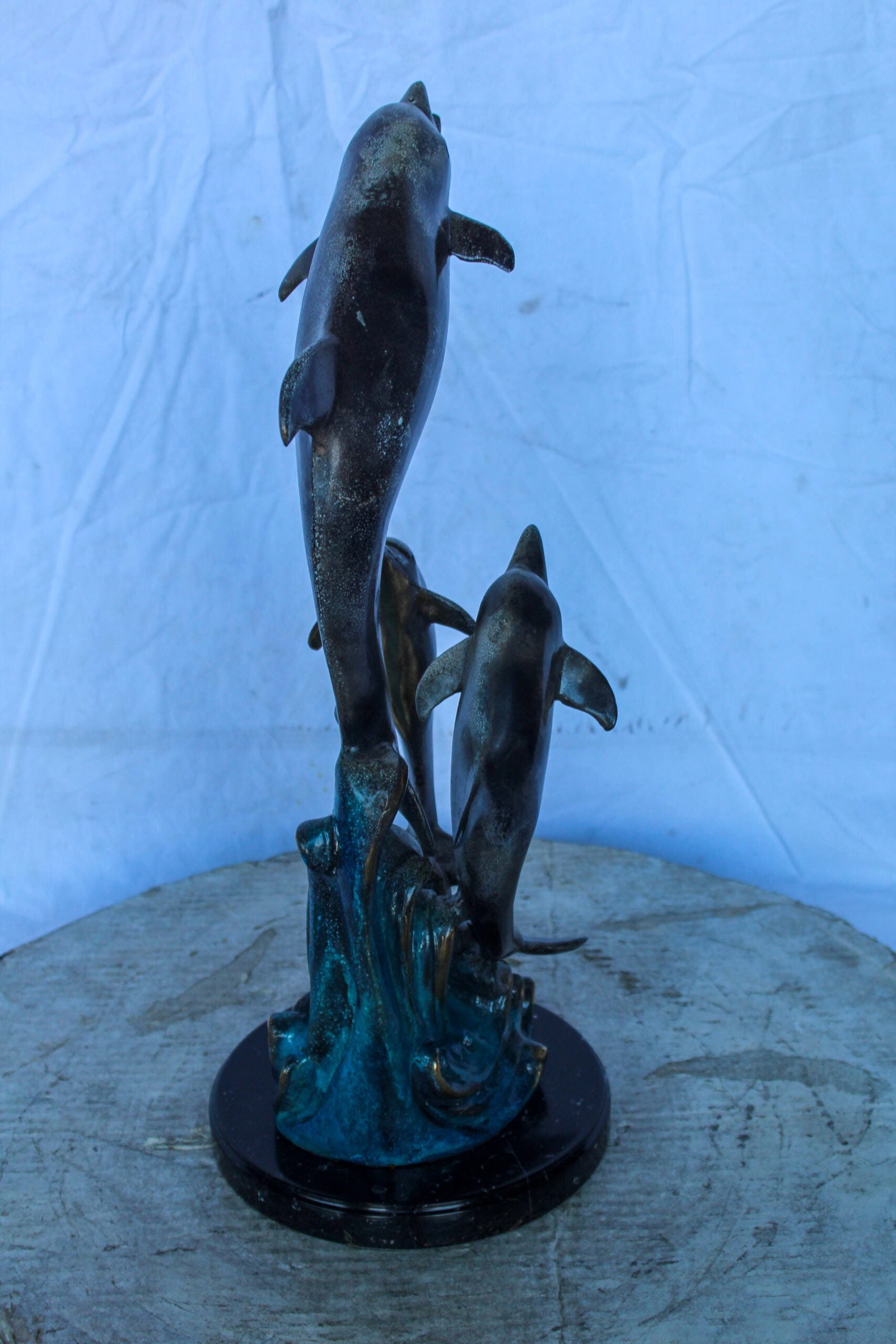 Bronze Statue of Three Dolphins Leaping from Water 8" x 8" x 20"H - 7