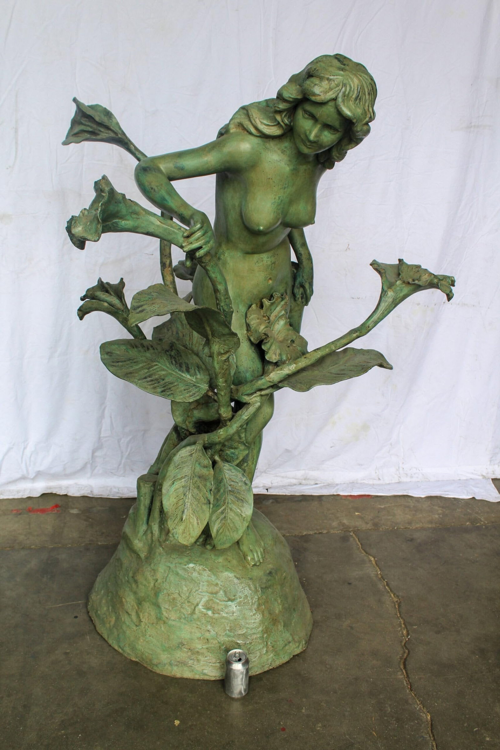 Nude Art Girl Standing by the Garden Life Size Bronze Fountain 44" x 44" x 64"H - 4