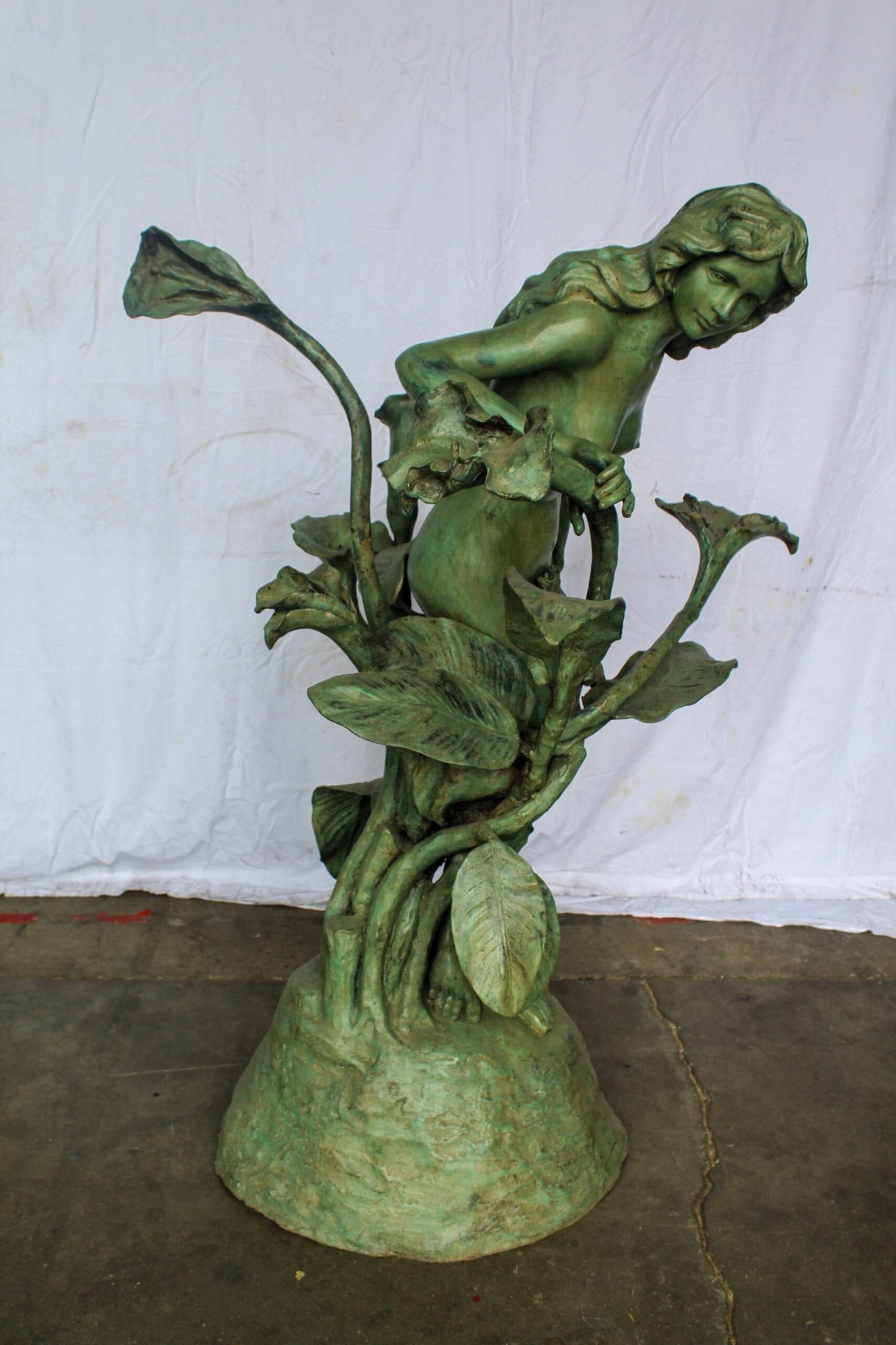 Nude Art Girl Standing by the Garden Life Size Bronze Fountain 44" x 44" x 64"H - 5