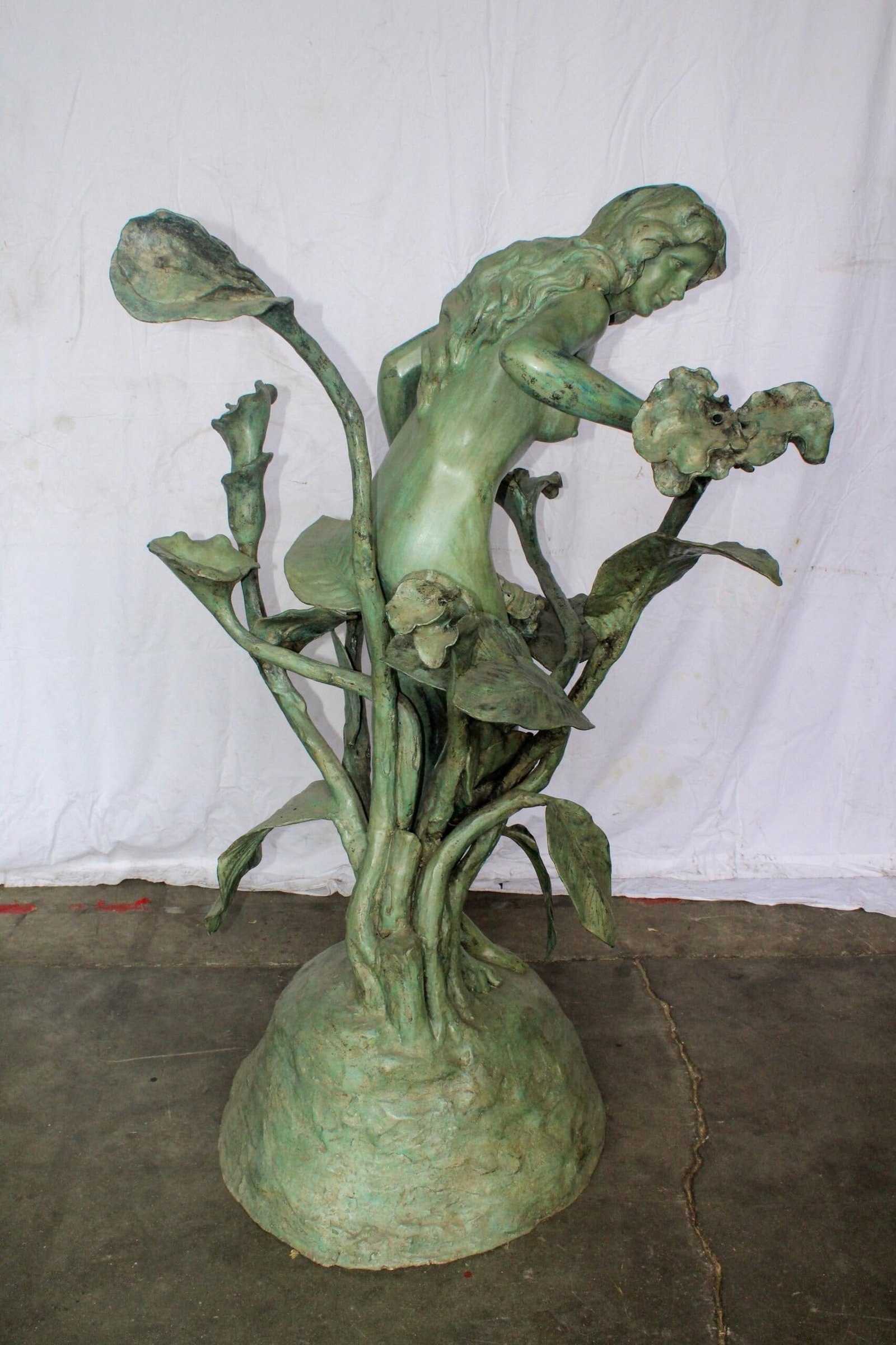 Nude Art Girl Standing by the Garden Life Size Bronze Fountain 44" x 44" x 64"H - 6
