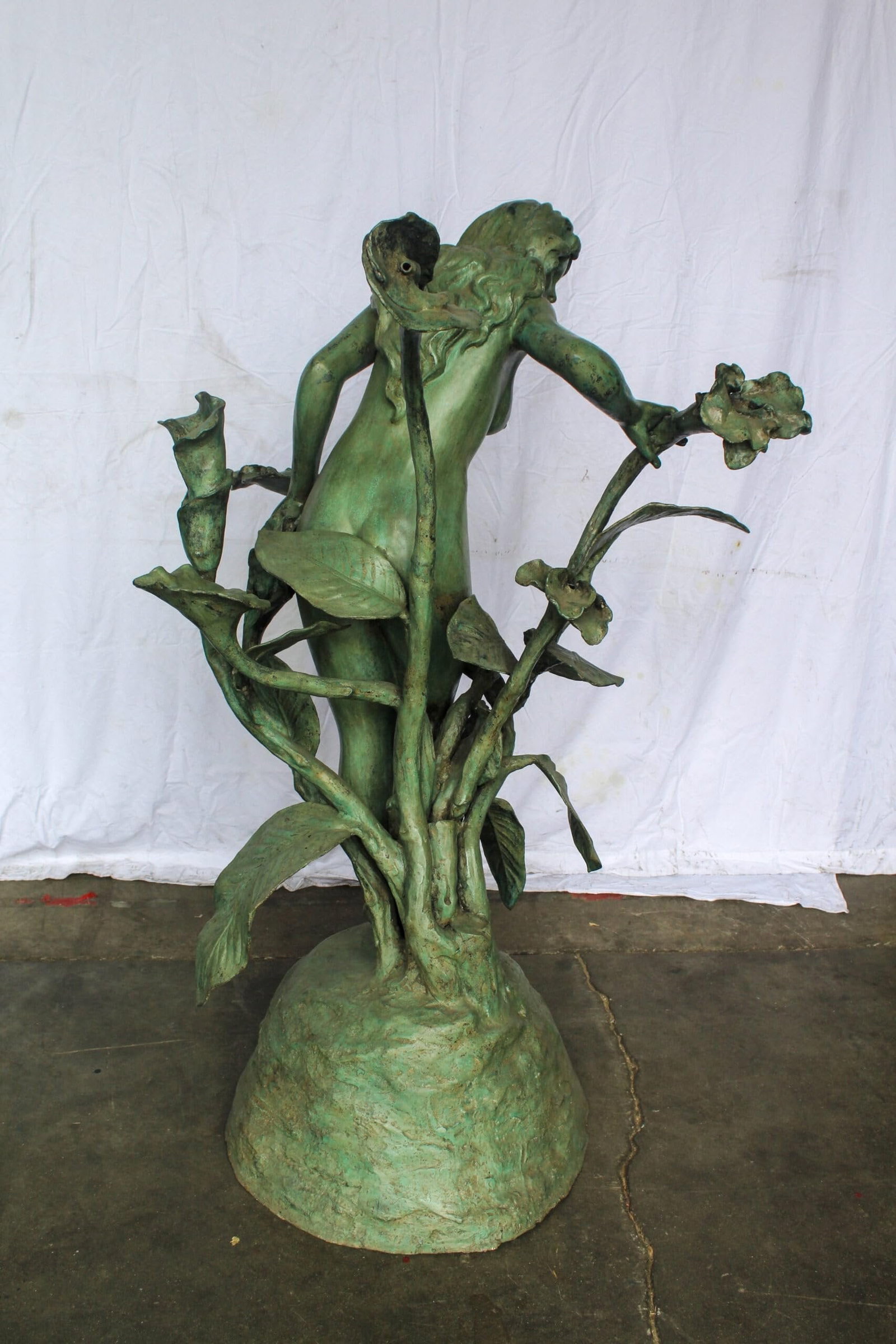Nude Art Girl Standing by the Garden Life Size Bronze Fountain 44" x 44" x 64"H - 7