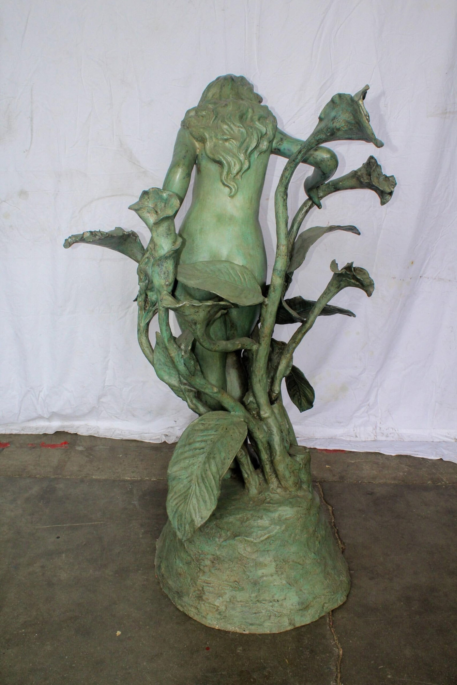 Nude Art Girl Standing by the Garden Life Size Bronze Fountain 44" x 44" x 64"H - 8
