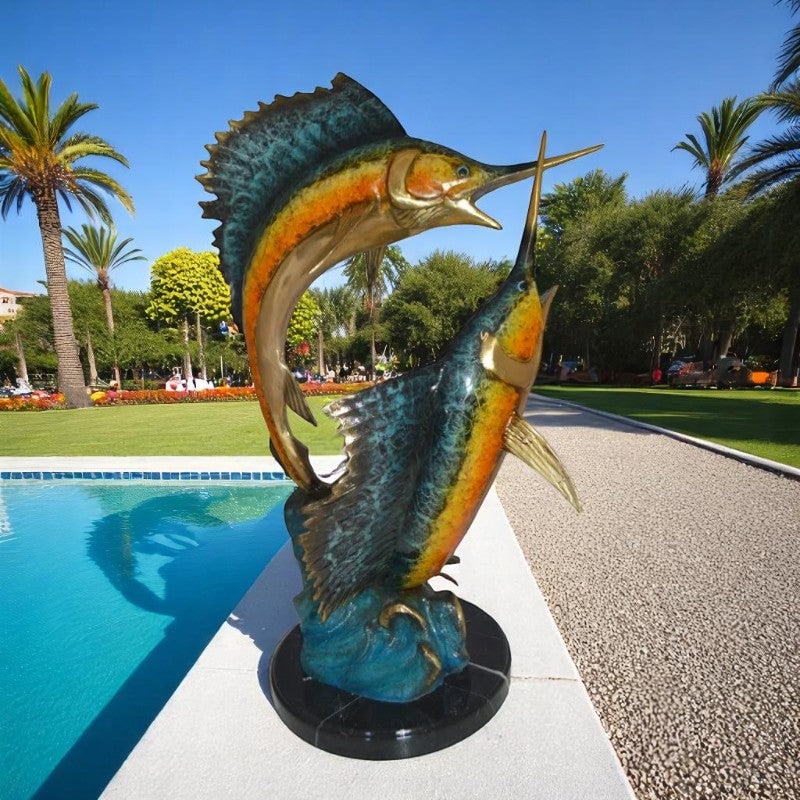 Two Sailfish fish Bronze Statue - Size: 20"L x 16"W x 34"H. - 2