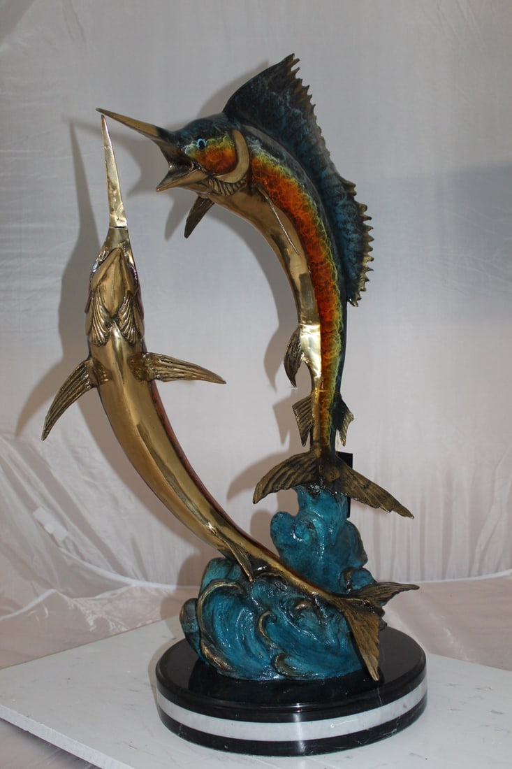 Two Sailfish fish Bronze Statue - Size: 20"L x 16"W x 34"H. - 7