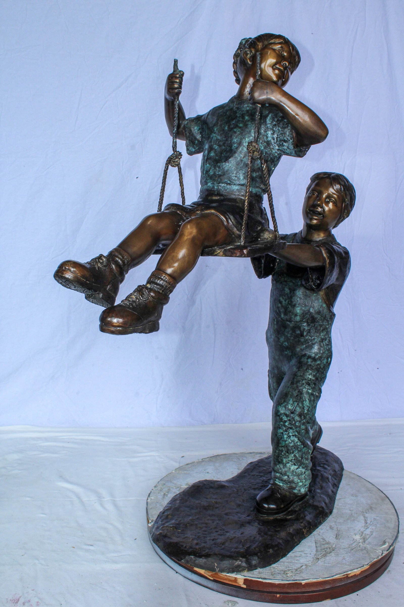 Boy Pushing Girl on Swing Bronze Statue Outdoor Decor 39" x 13" x 44"H - 2