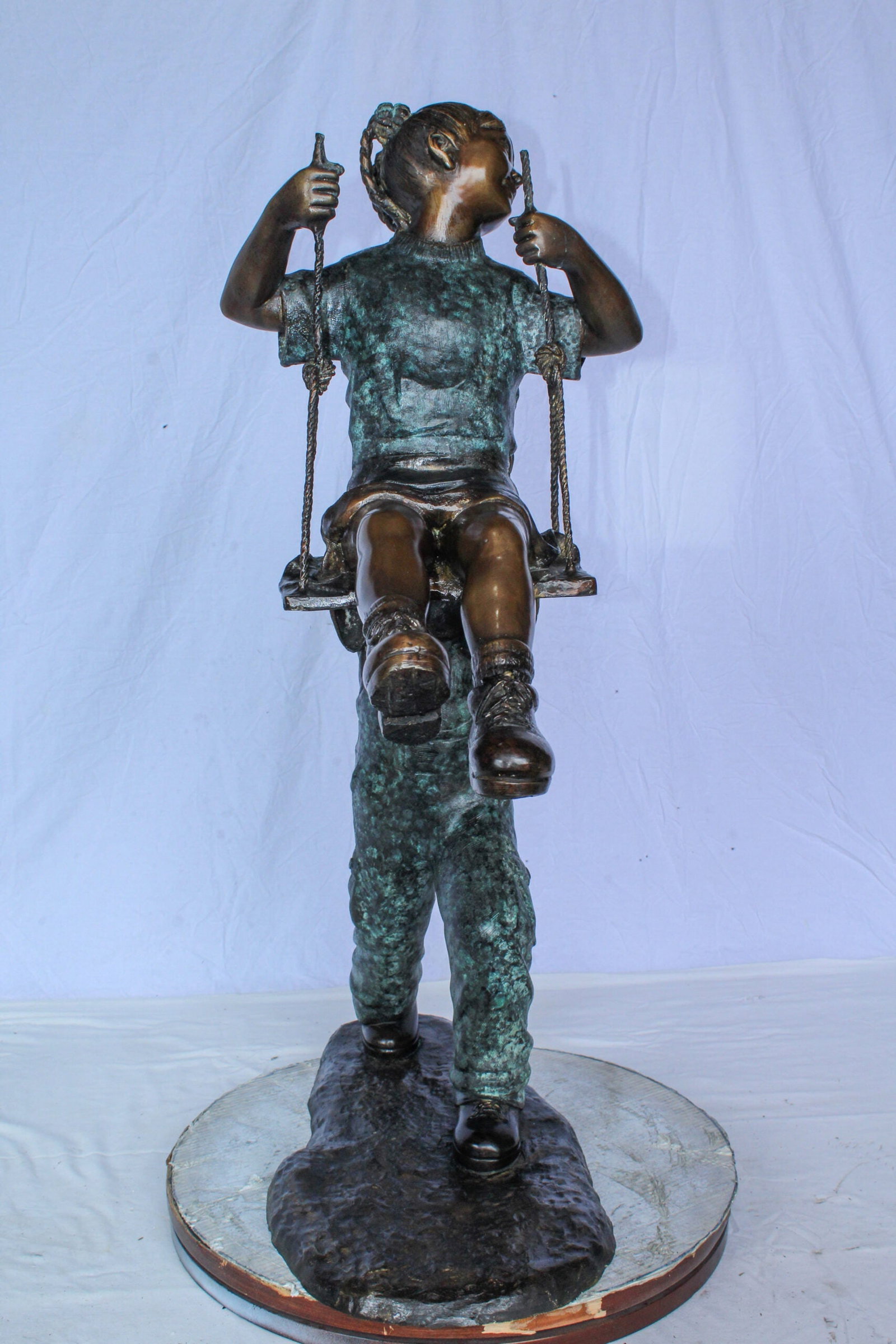 Boy Pushing Girl on Swing Bronze Statue Outdoor Decor 39" x 13" x 44"H - 3