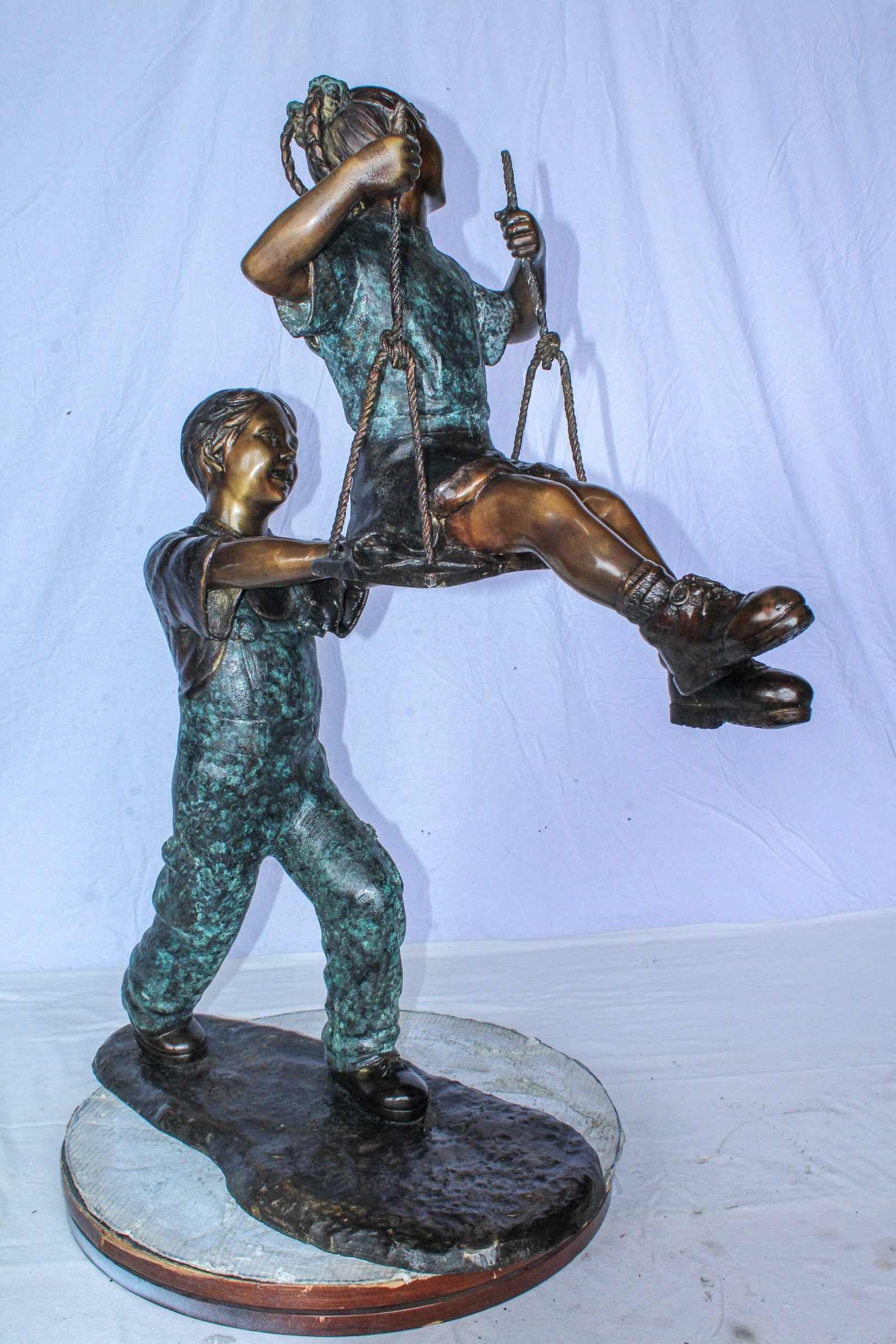 Boy Pushing Girl on Swing Bronze Statue Outdoor Decor 39" x 13" x 44"H - 4