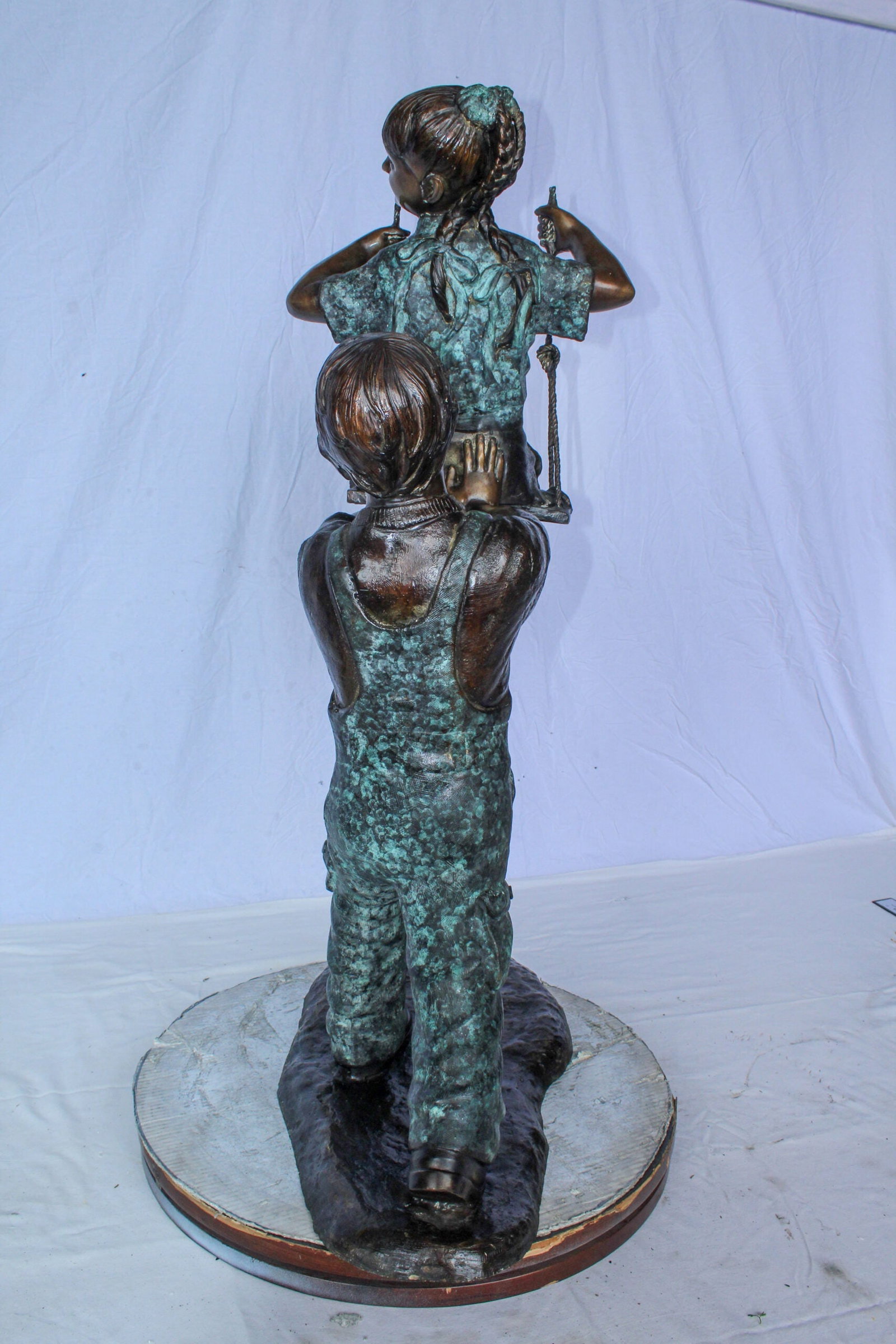 Boy Pushing Girl on Swing Bronze Statue Outdoor Decor 39" x 13" x 44"H - 7