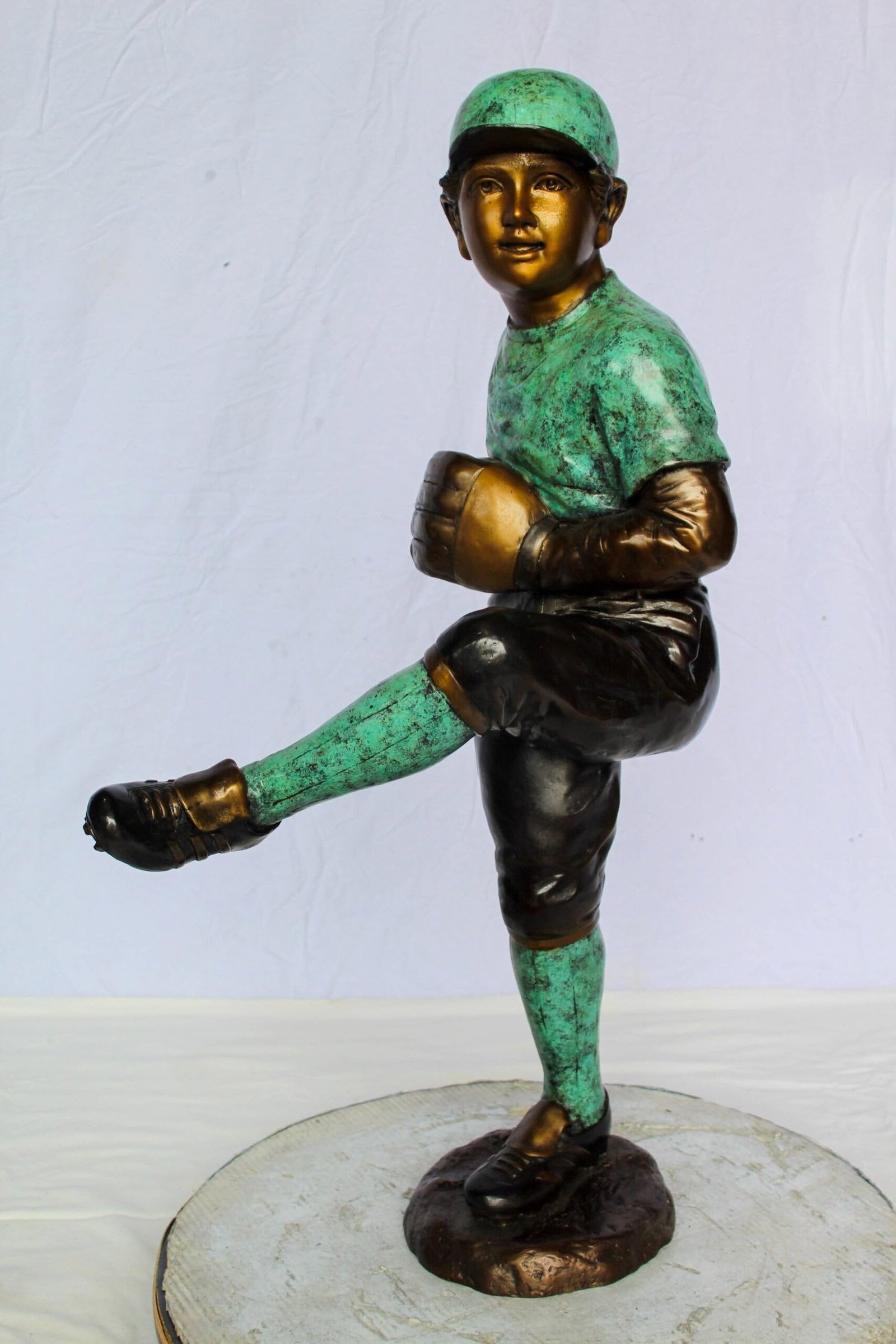 Bronze Baseball Pitcher Statue – Young Athlete Mid Throw with Green & Brown Patina Finish – - 3