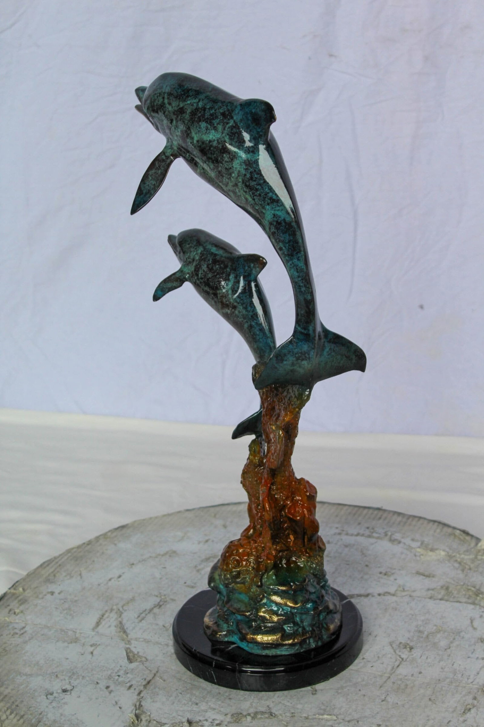 Bronze Dolphin Pair Statue Coastal Ocean Décor 8" x 11" x 22"H - 10