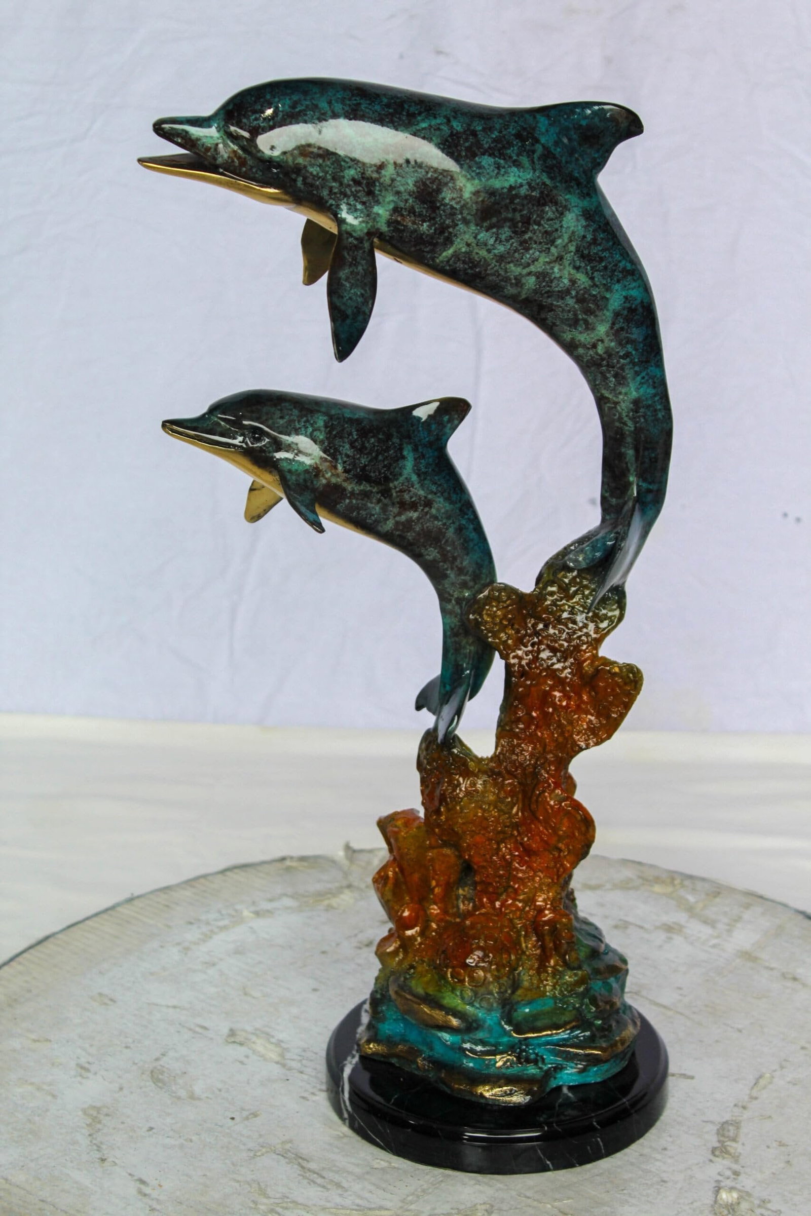 Bronze Dolphin Pair Statue Coastal Ocean Décor 8" x 11" x 22"H - 3