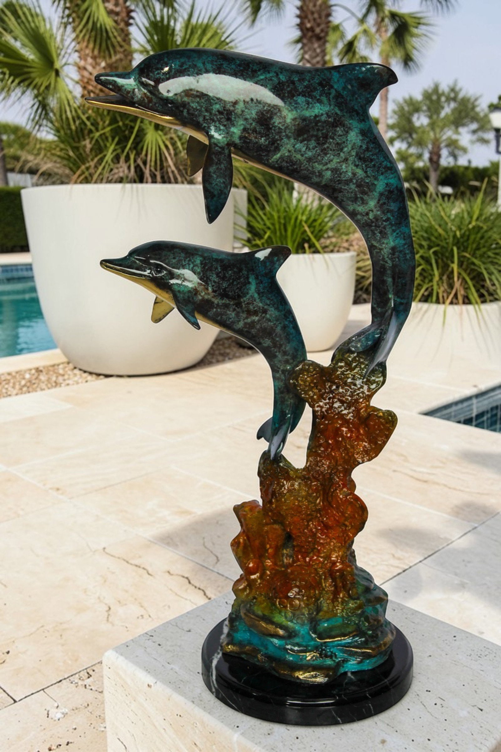 Bronze Dolphin Pair Statue Coastal Ocean Décor 8" x 11" x 22"H - 4