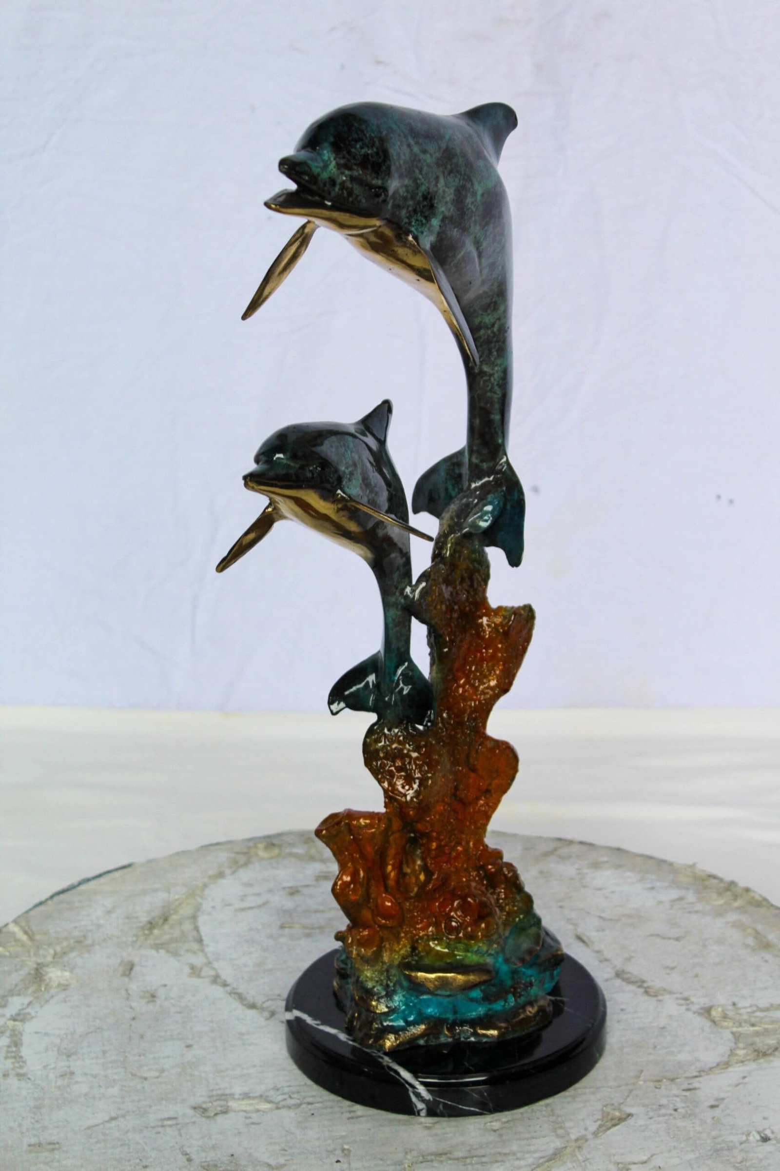 Bronze Dolphin Pair Statue Coastal Ocean Décor 8" x 11" x 22"H - 5