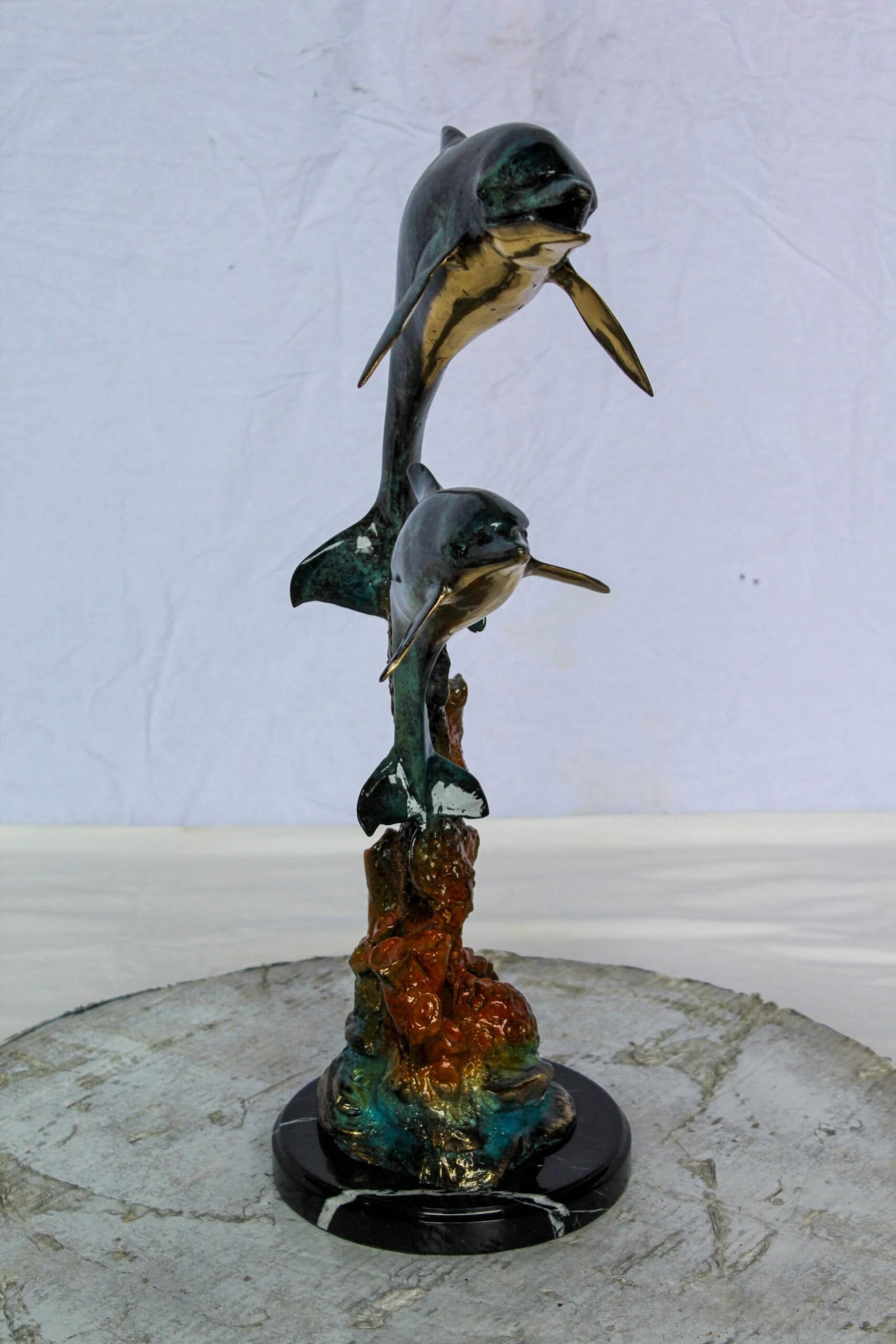 Bronze Dolphin Pair Statue Coastal Ocean Décor 8" x 11" x 22"H - 6
